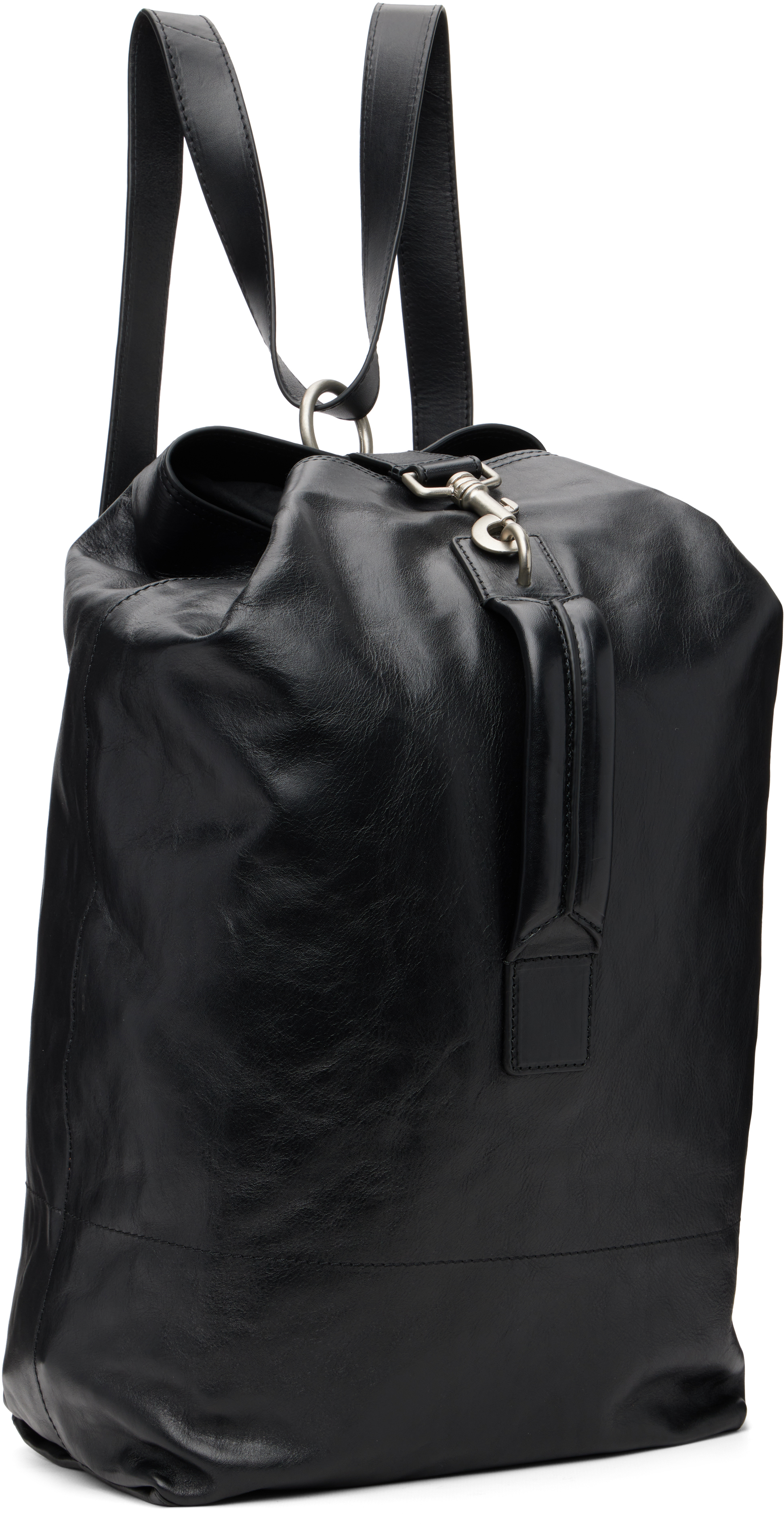 Dries Van Noten Black Adjustable Leather Backpack In Black