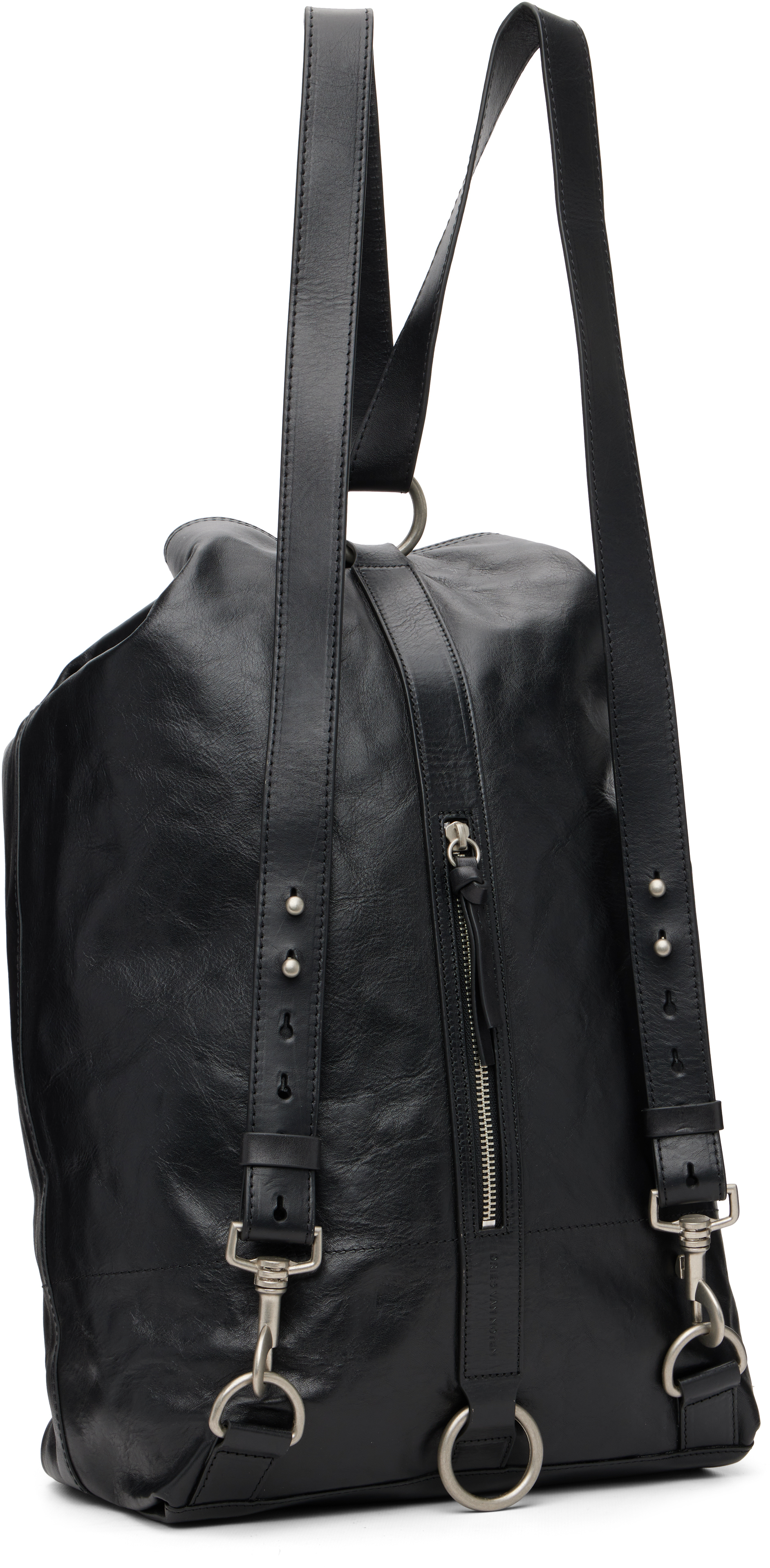 Dries Van Noten Black Adjustable Leather Backpack In Black