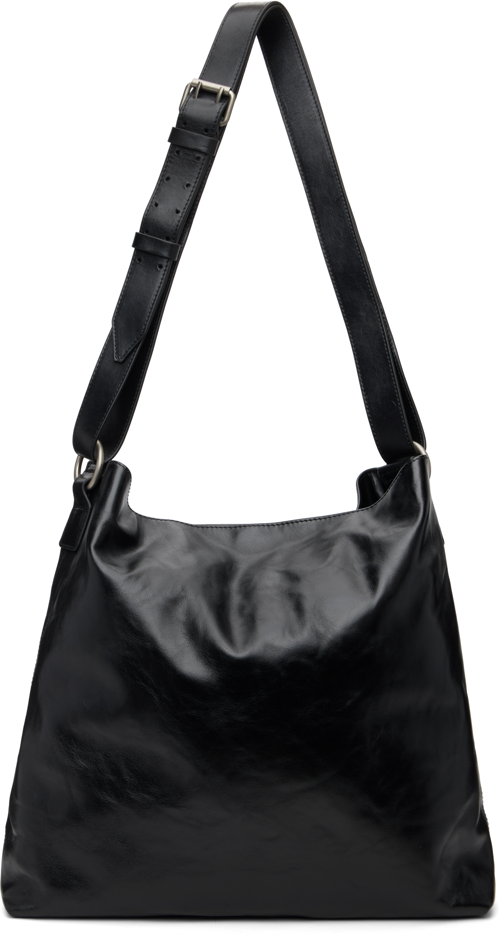 Dries Van Noten Black Leather Messenger Bag In Black