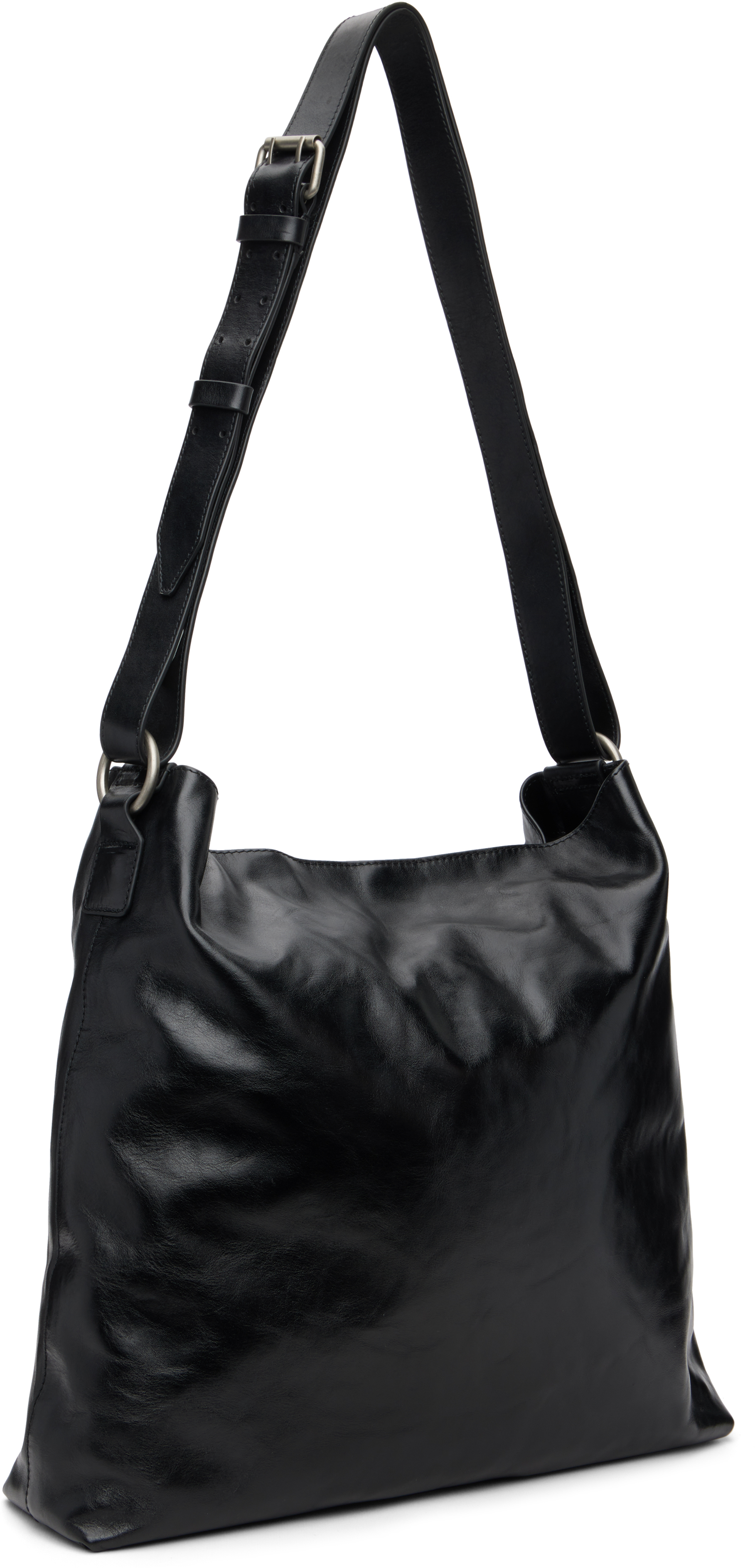 Dries Van Noten Black Leather Messenger Bag In Black