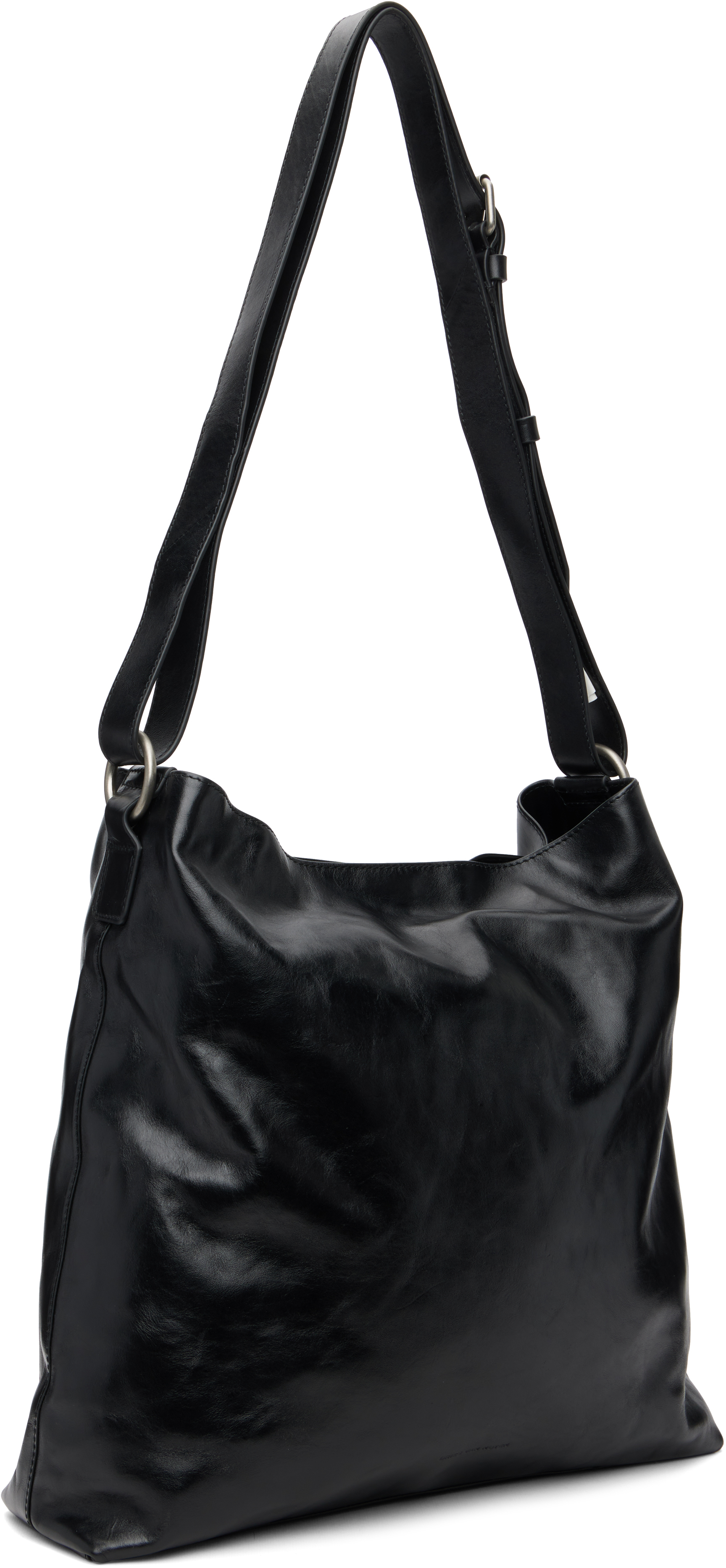 Dries Van Noten Black Leather Messenger Bag In Black