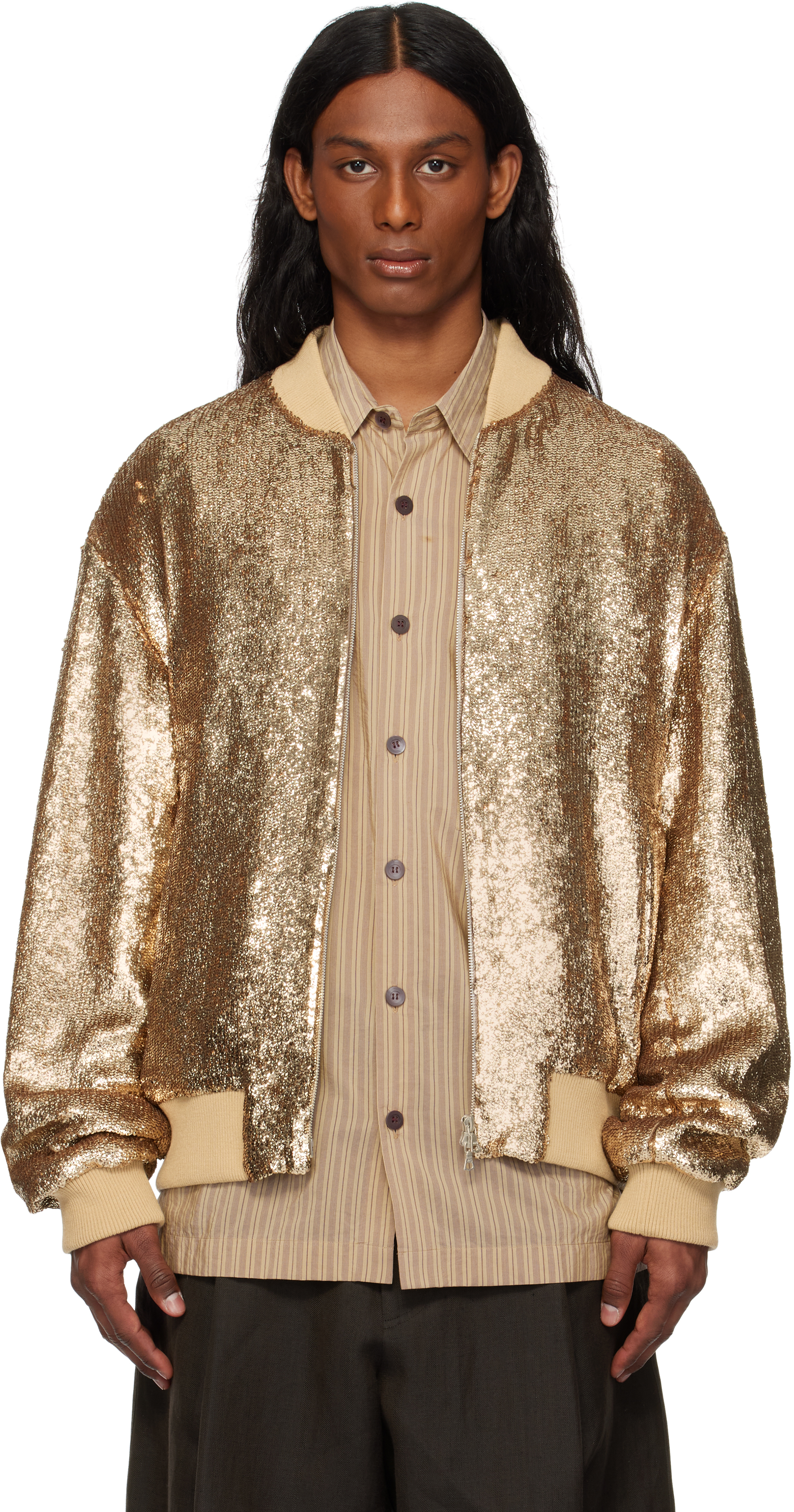 Gold Sequinned Bomber Jacket