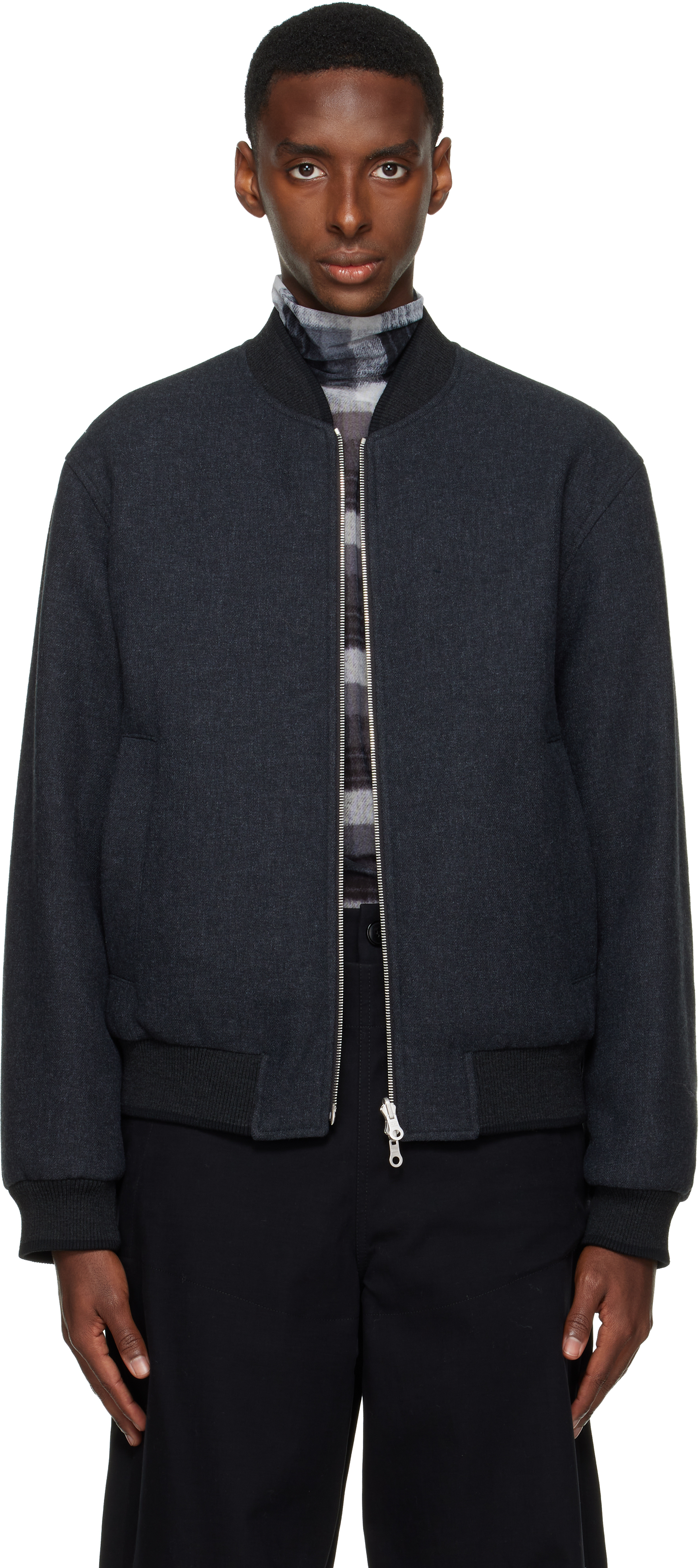 Dries Van Noten Gray Reversible Bomber Jacket In Blue