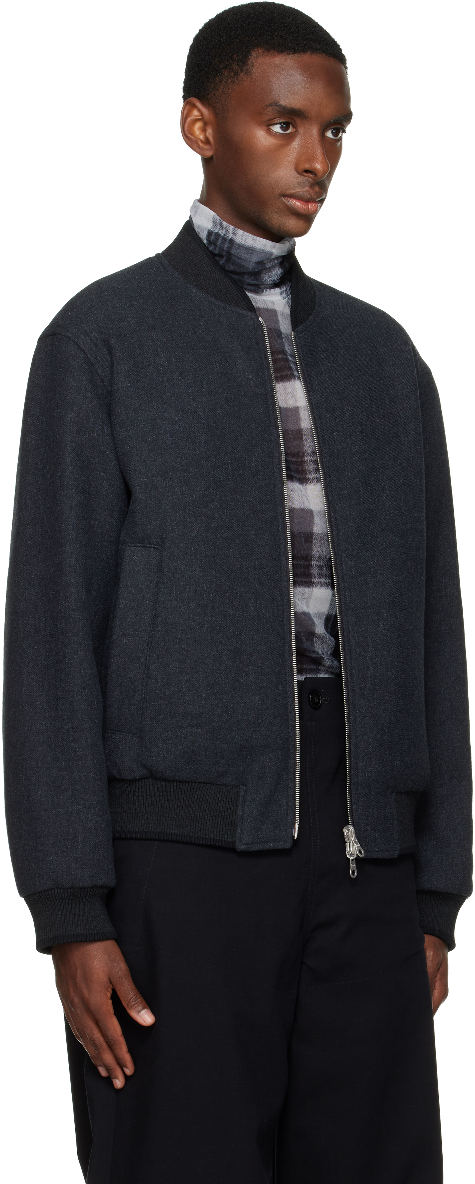 Dries Van Noten Gray Reversible Bomber Jacket In Blue