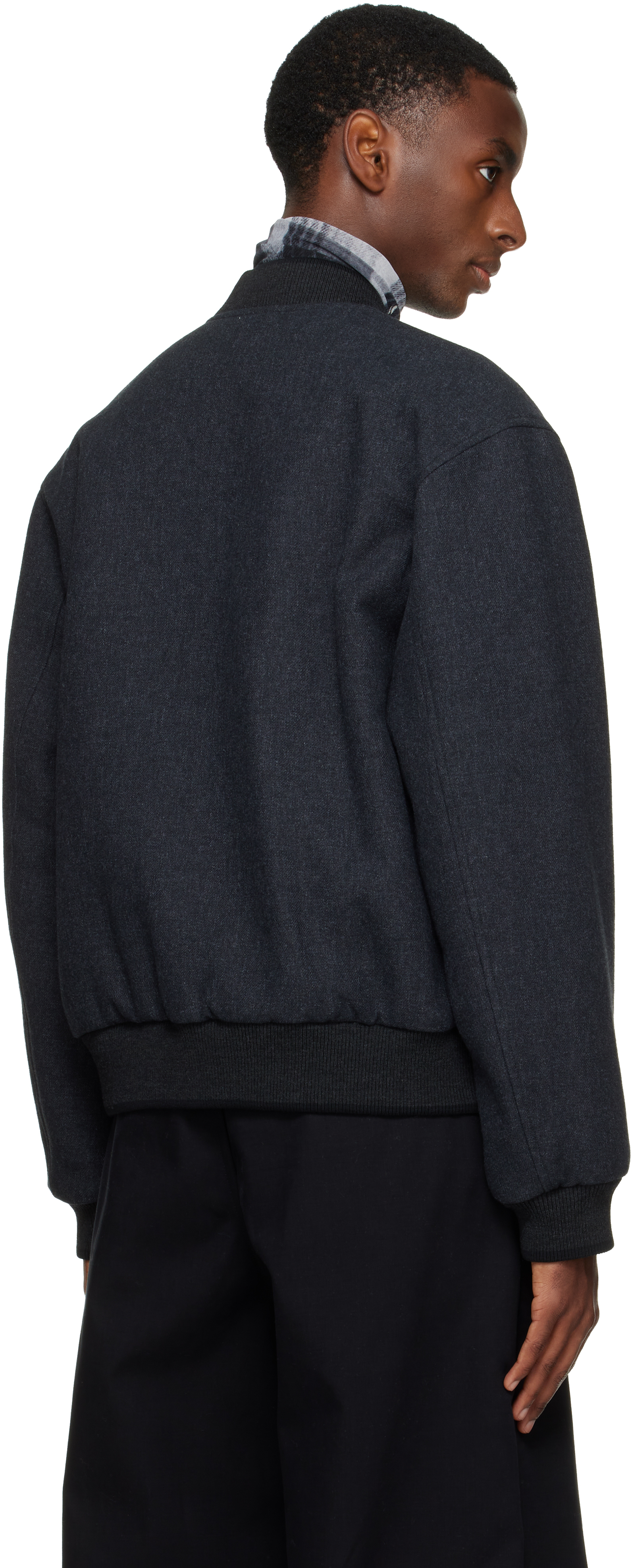 Dries Van Noten Gray Reversible Bomber Jacket In Blue