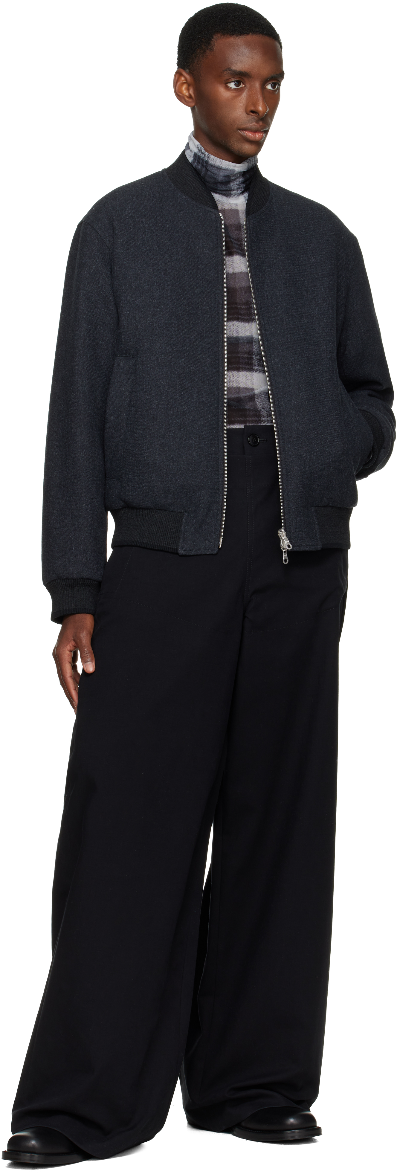 Dries Van Noten Gray Reversible Bomber Jacket In Blue