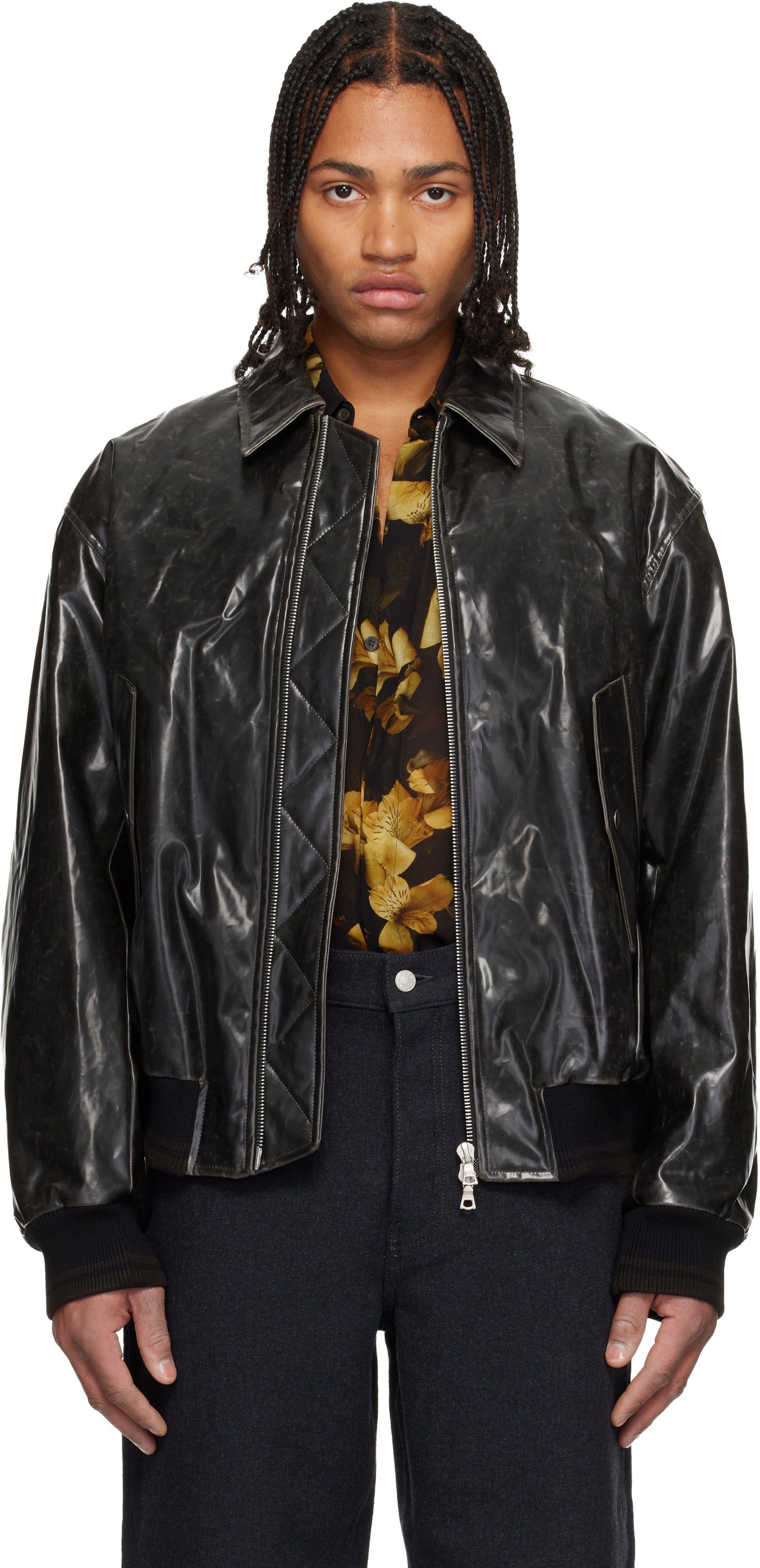 Dries Van Noten Black Padded Faux-leather Bomber Jacket