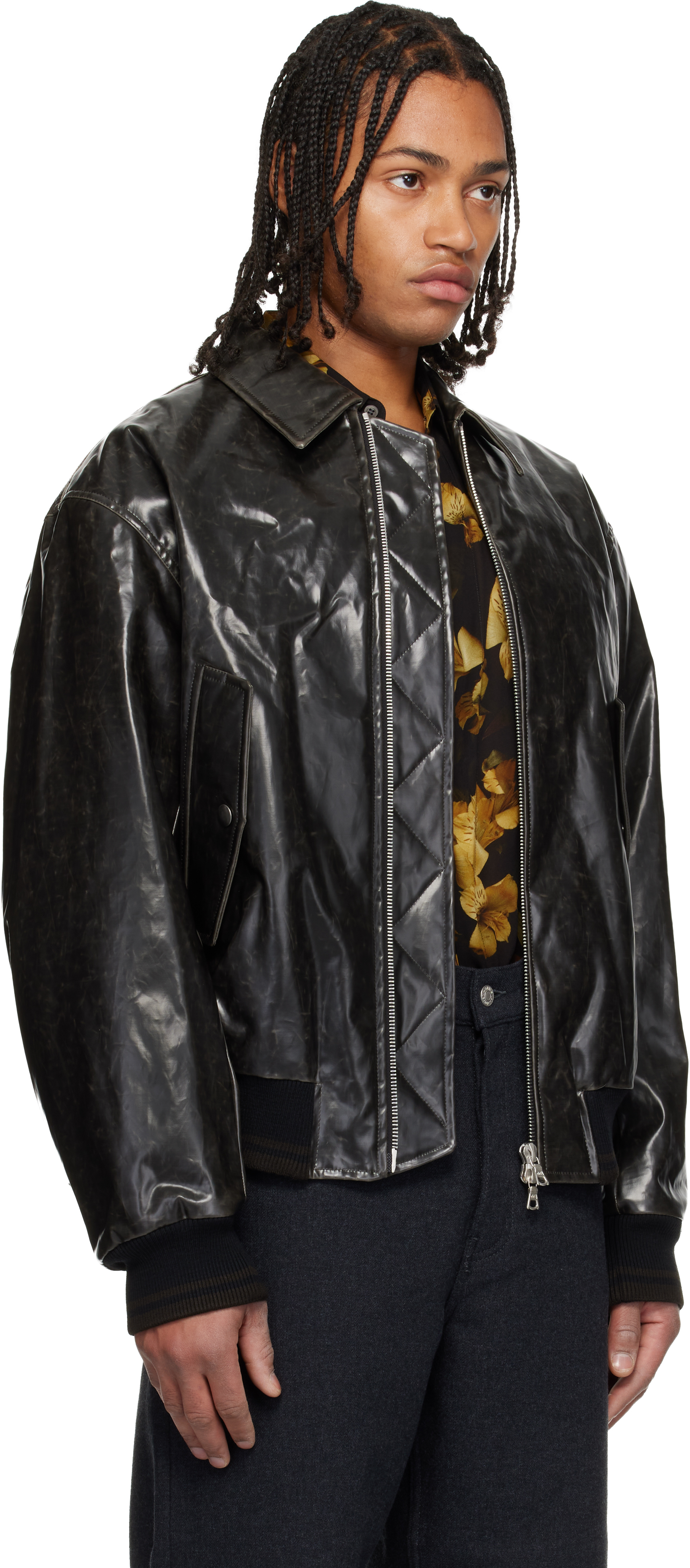Dries Van Noten Black Padded Faux-leather Bomber Jacket In Black
