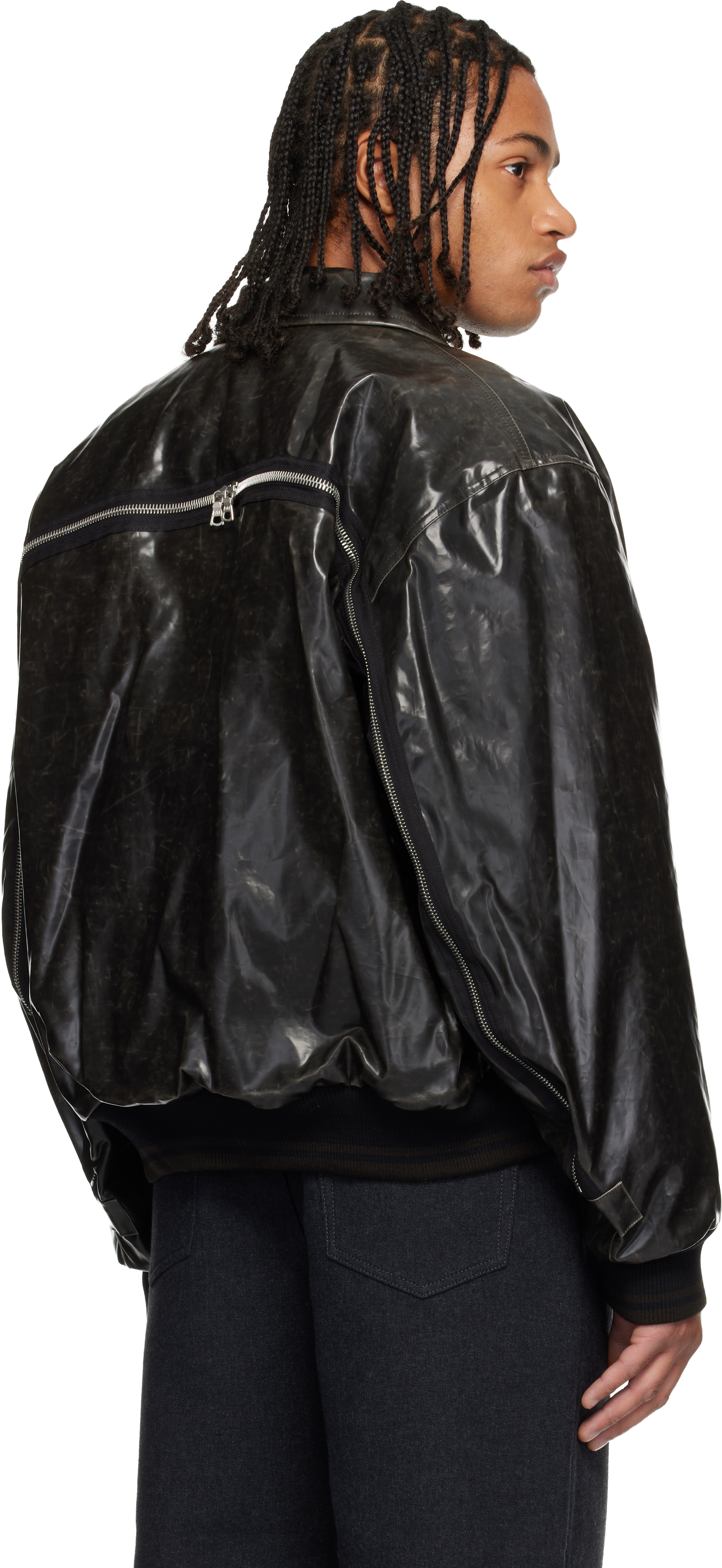 Dries Van Noten Black Padded Faux-leather Bomber Jacket In Black