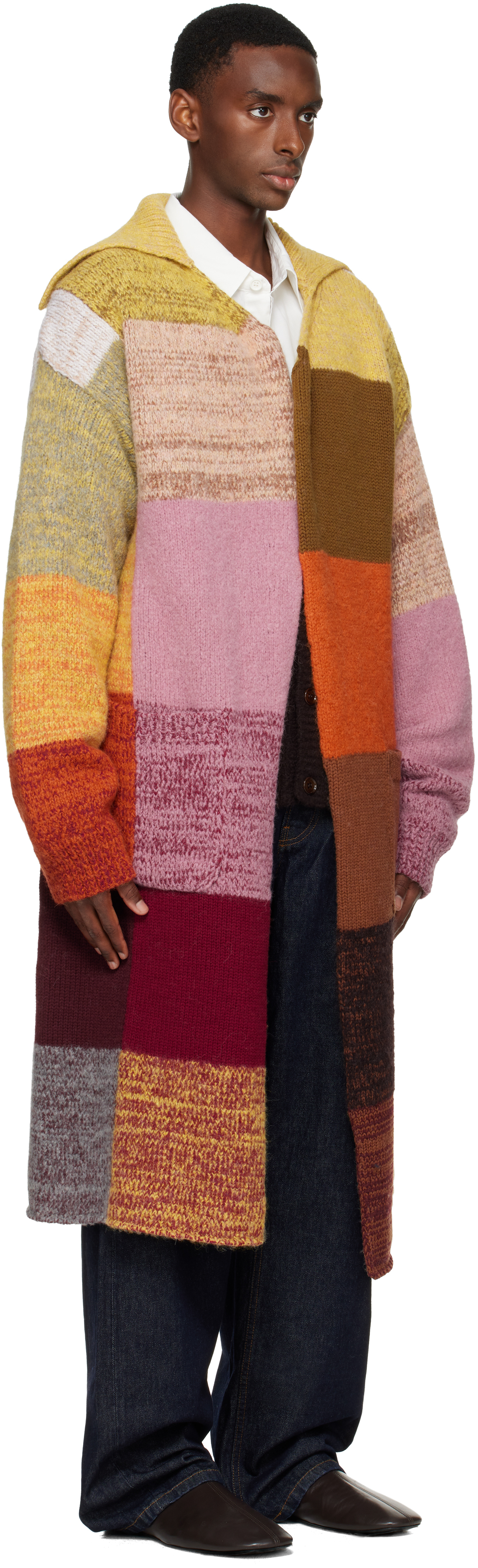 Dries Van Noten Long Patchwork Coat Ribbed Cuffs In Multi