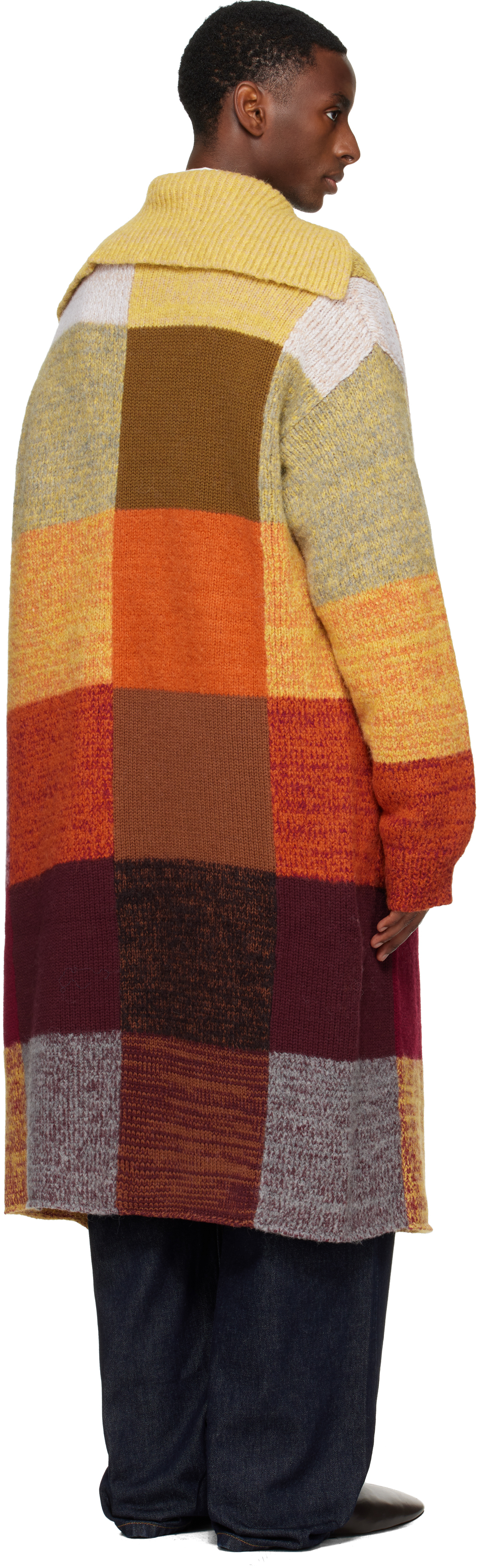 Dries Van Noten Long Patchwork Coat Ribbed Cuffs In Multi