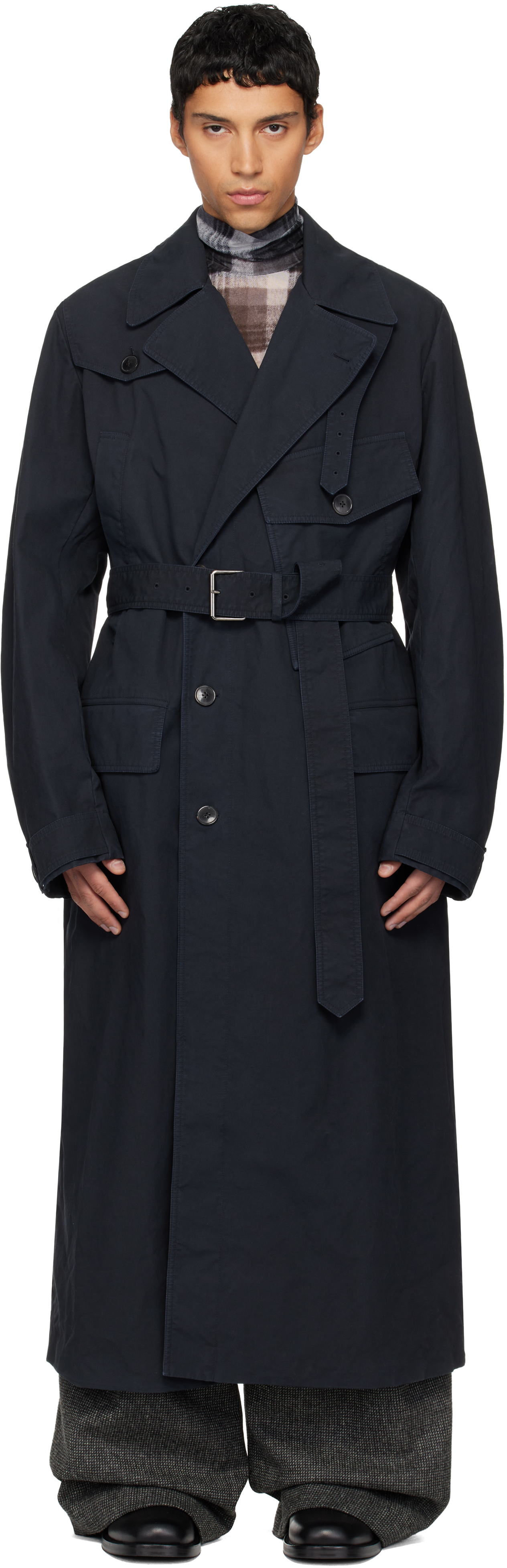 Dries van noten オーバーサイズコートnavy DRIES VAN NOTEN Oversized double-breasted wool-blend coat | NET-A