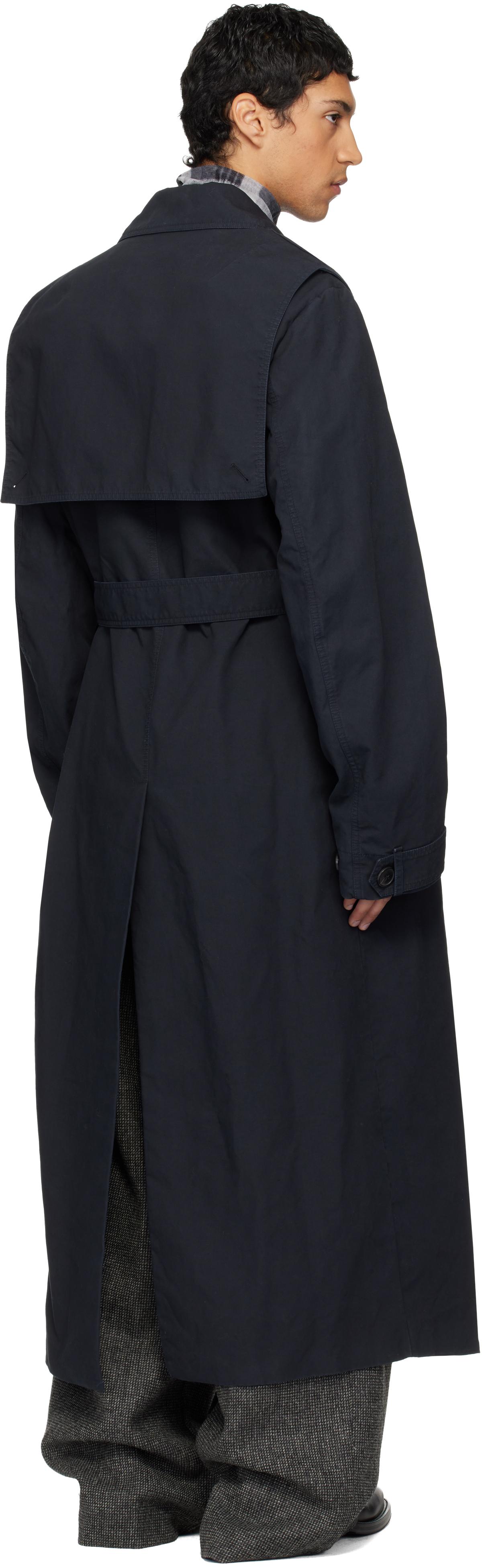 Dries Van Noten Navy Overdyed Trench Coat In Blue