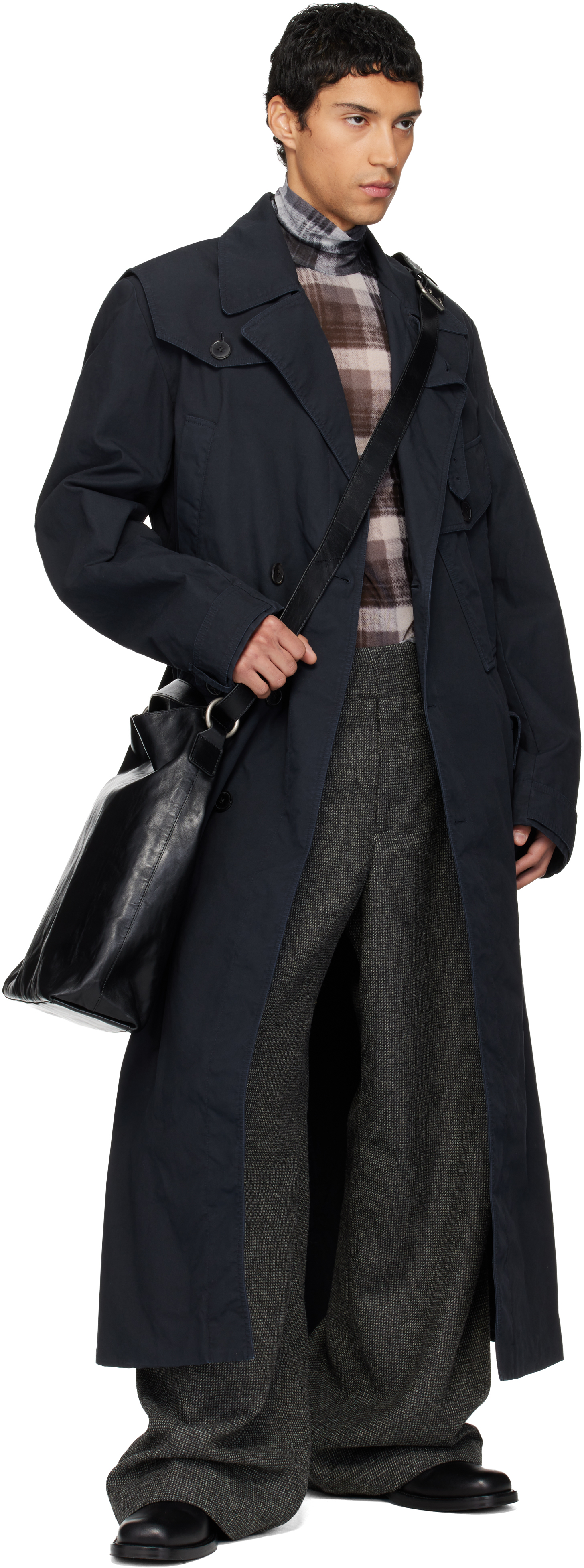 Dries Van Noten Navy Overdyed Trench Coat In Blue