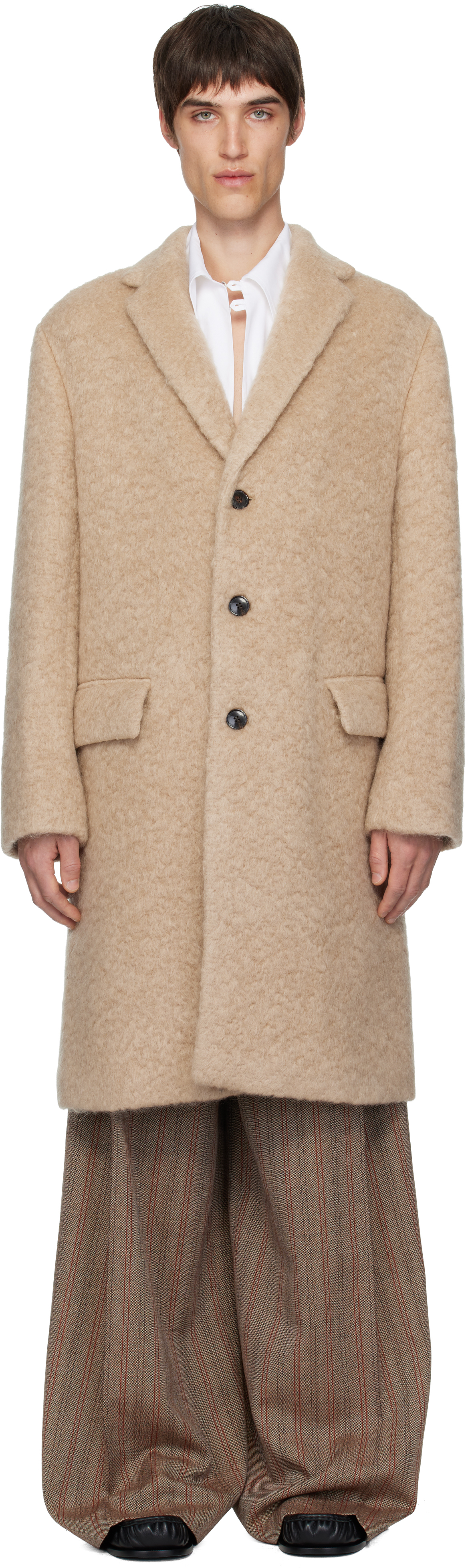 Dries Van Noten Beige Mohair Coat In Brown