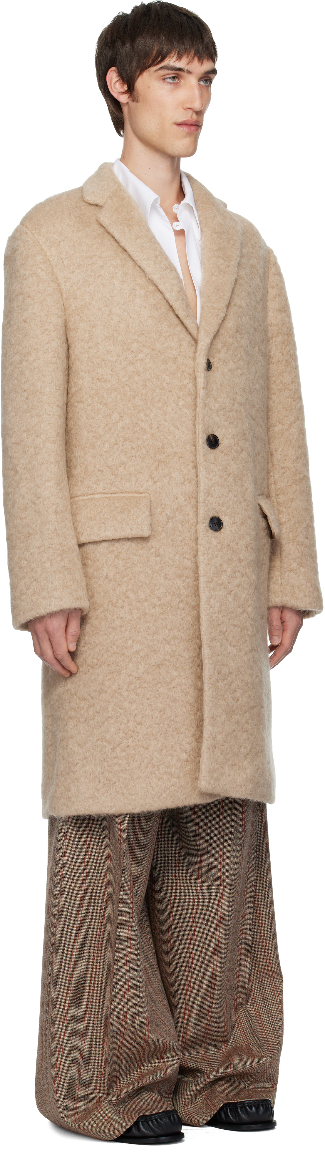 Dries Van Noten Beige Mohair Coat In Brown