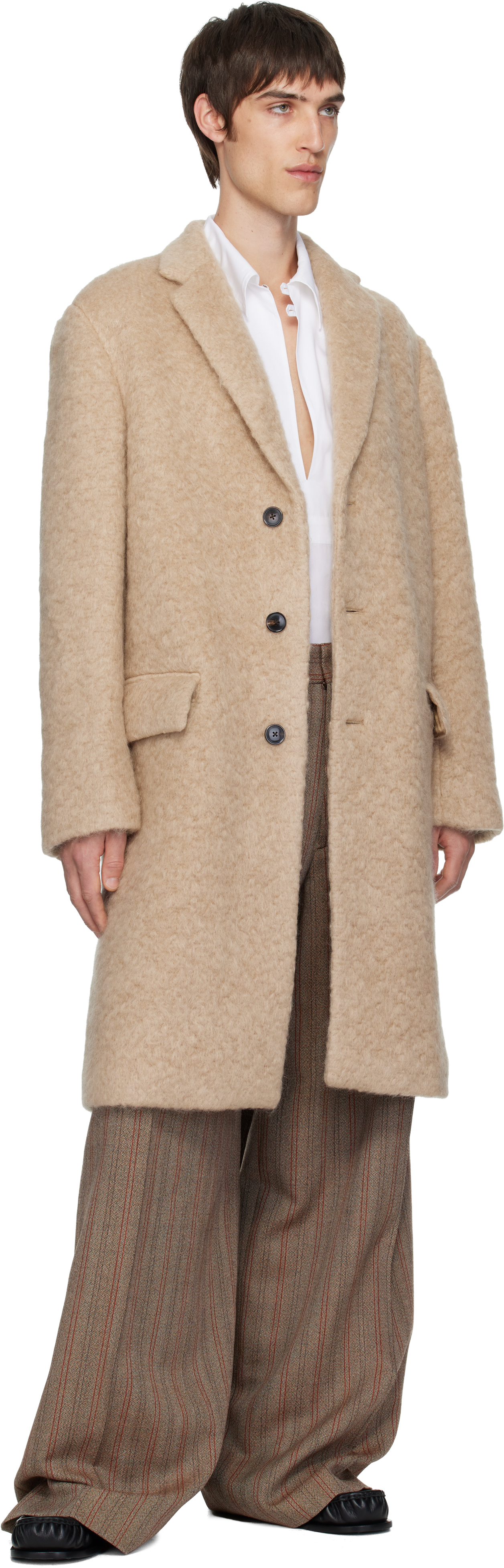 Dries Van Noten Beige Mohair Coat In Brown