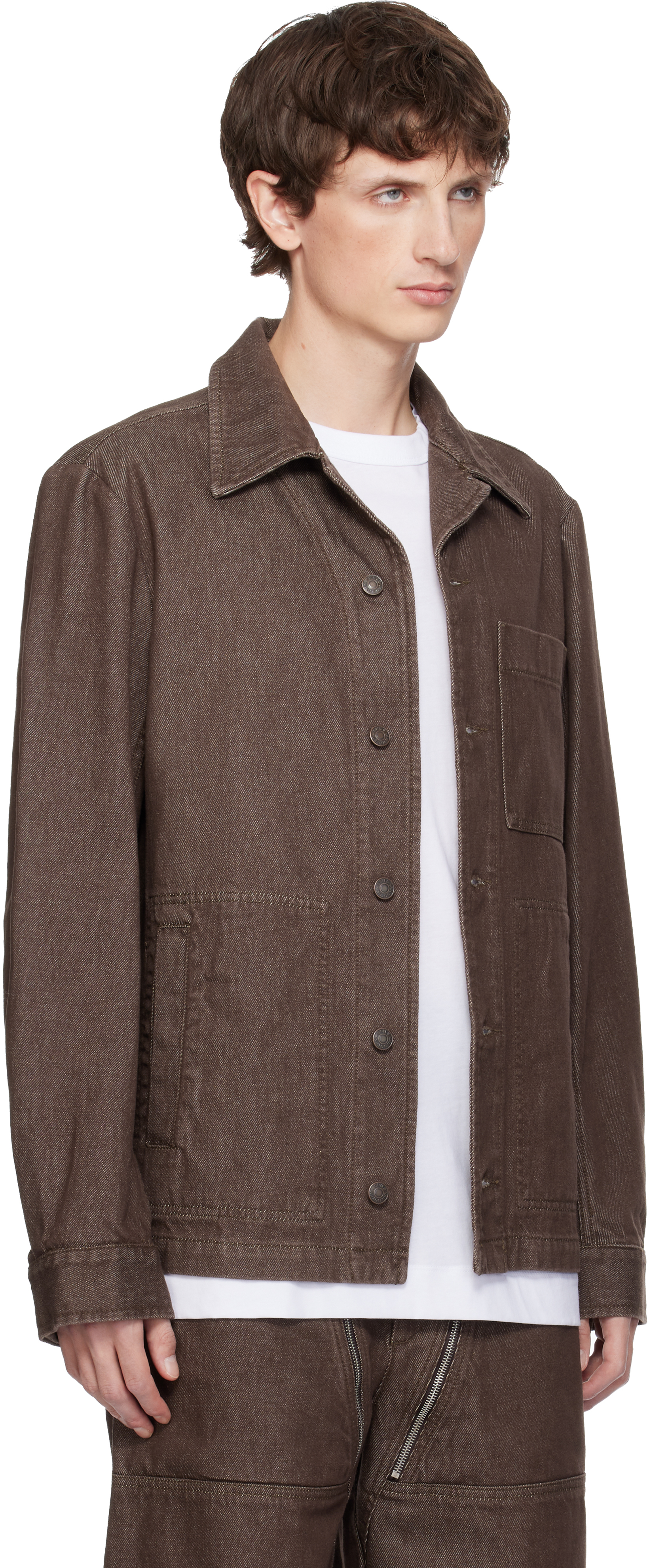 Dries Van Noten Brown Denim Shirt Jacket In Brown
