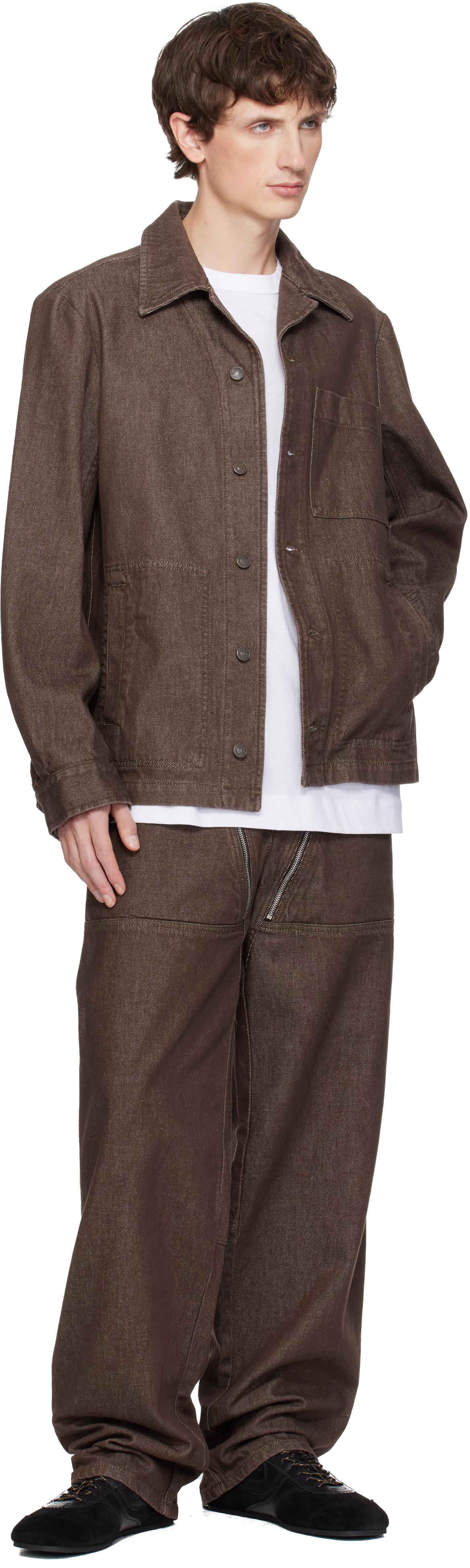 Dries Van Noten Brown Denim Shirt Jacket In Brown