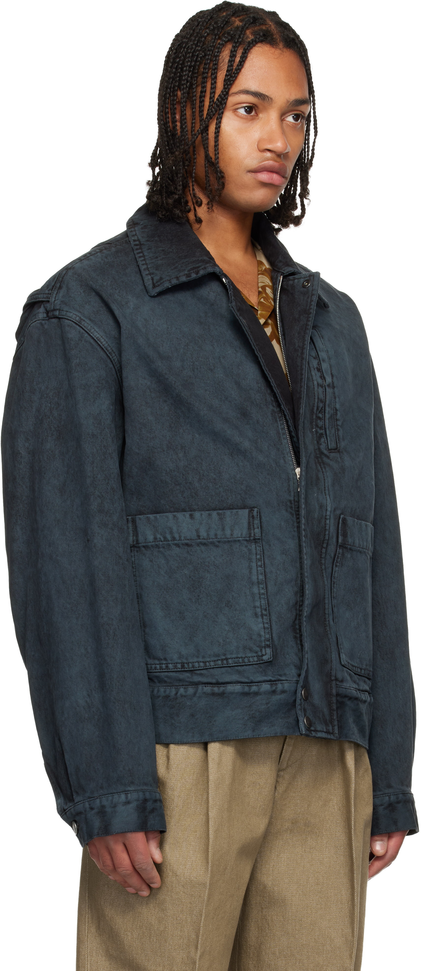Dries Van Noten Black Patch Pocket Denim Jacket In Blue