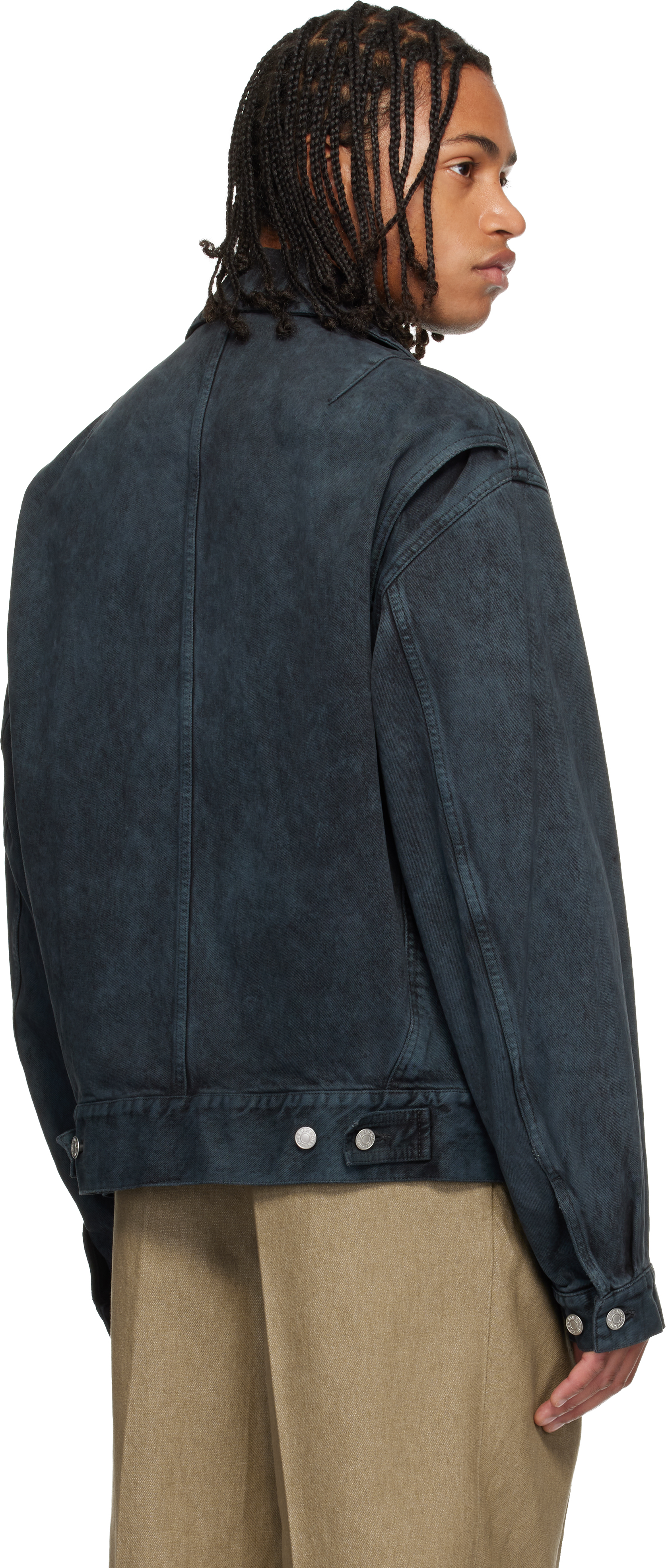 Dries Van Noten Black Patch Pocket Denim Jacket In Blue