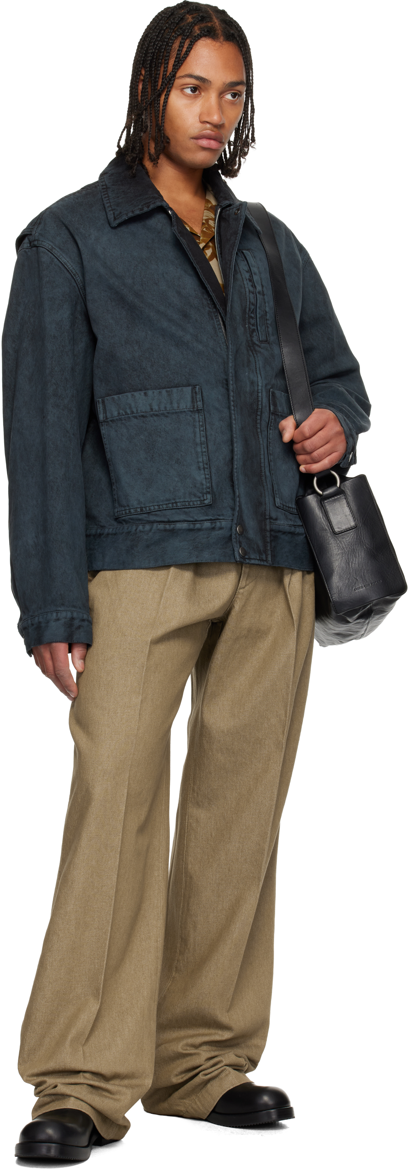 Dries Van Noten Black Patch Pocket Denim Jacket In Blue