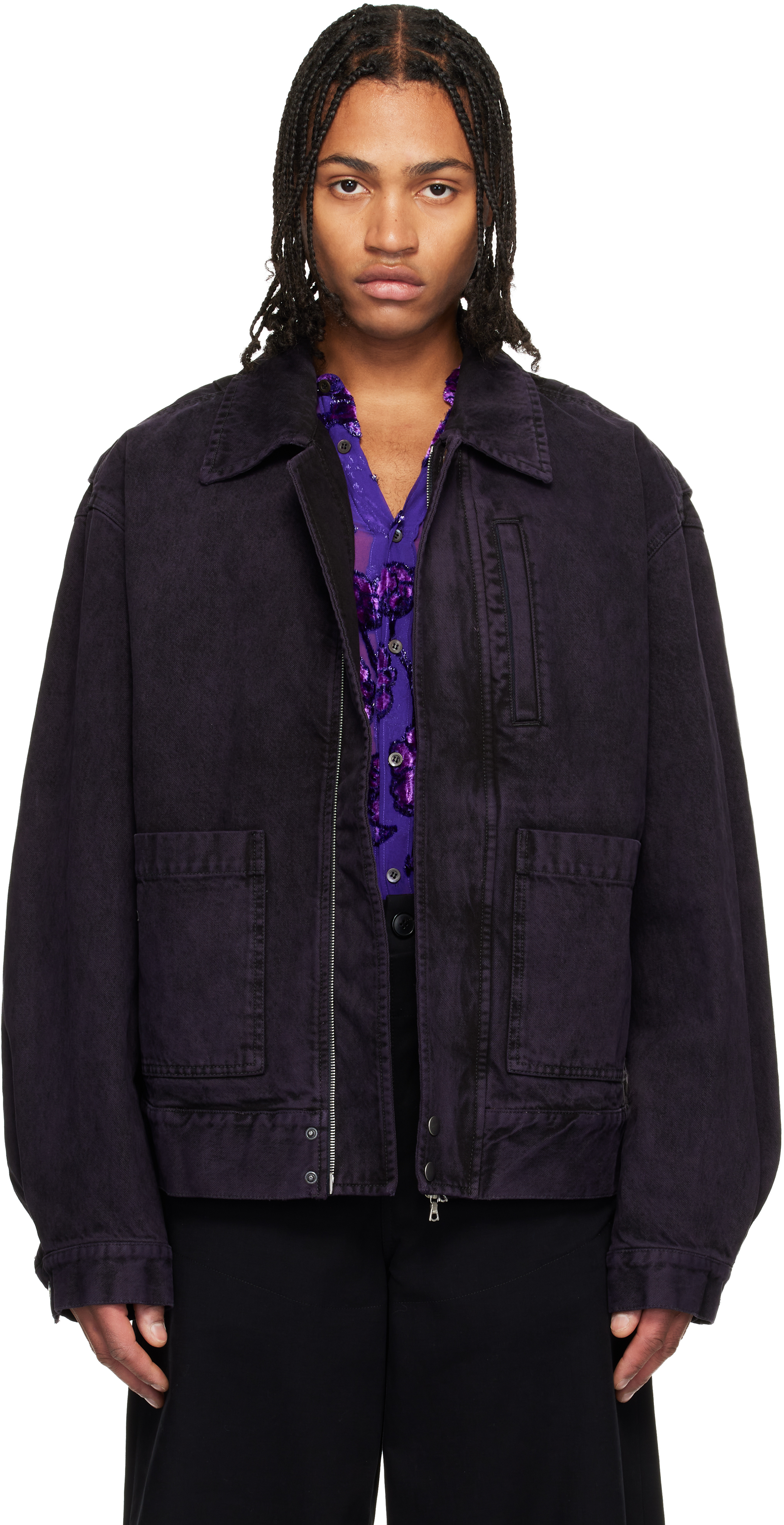 Dries Van Noten Purple Patch Pocket Denim Jacket