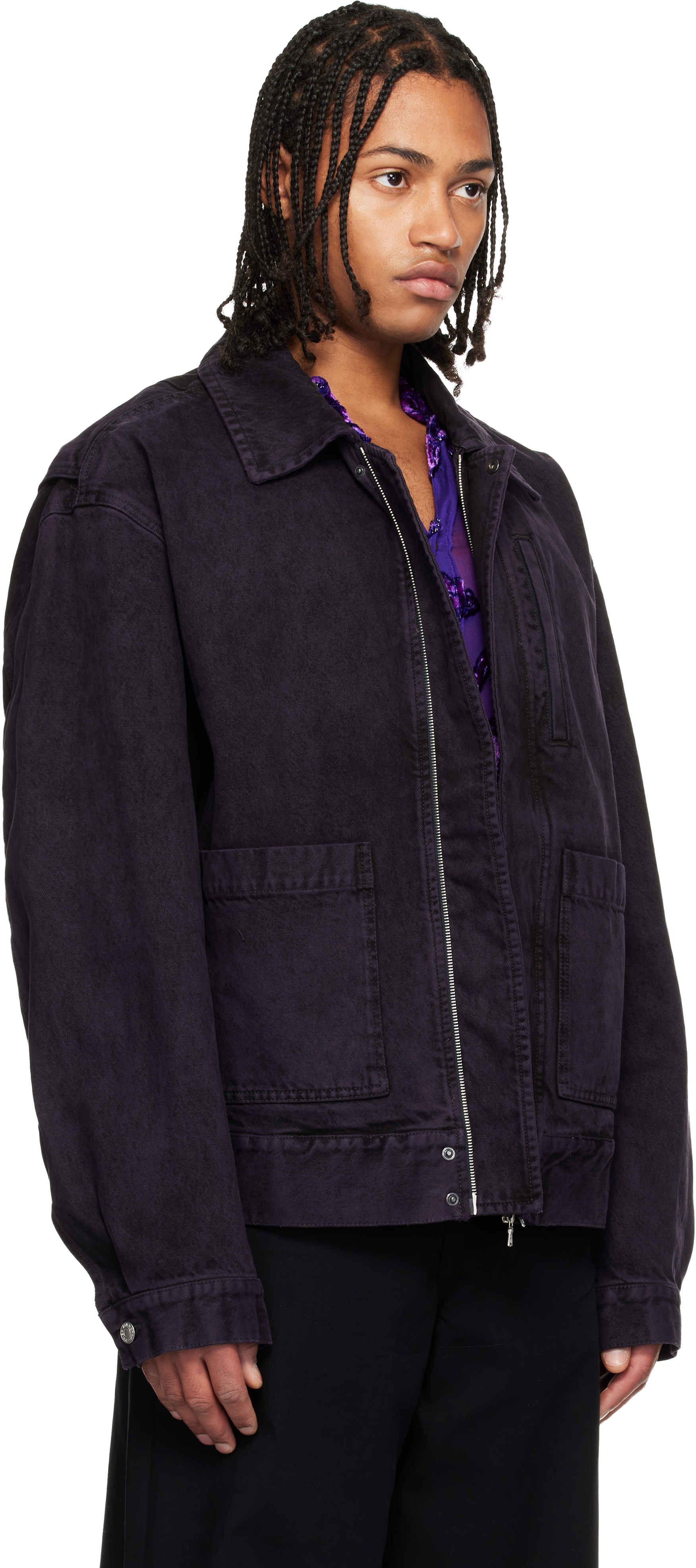 Dries Van Noten Purple Patch Pocket Denim Jacket In Brown