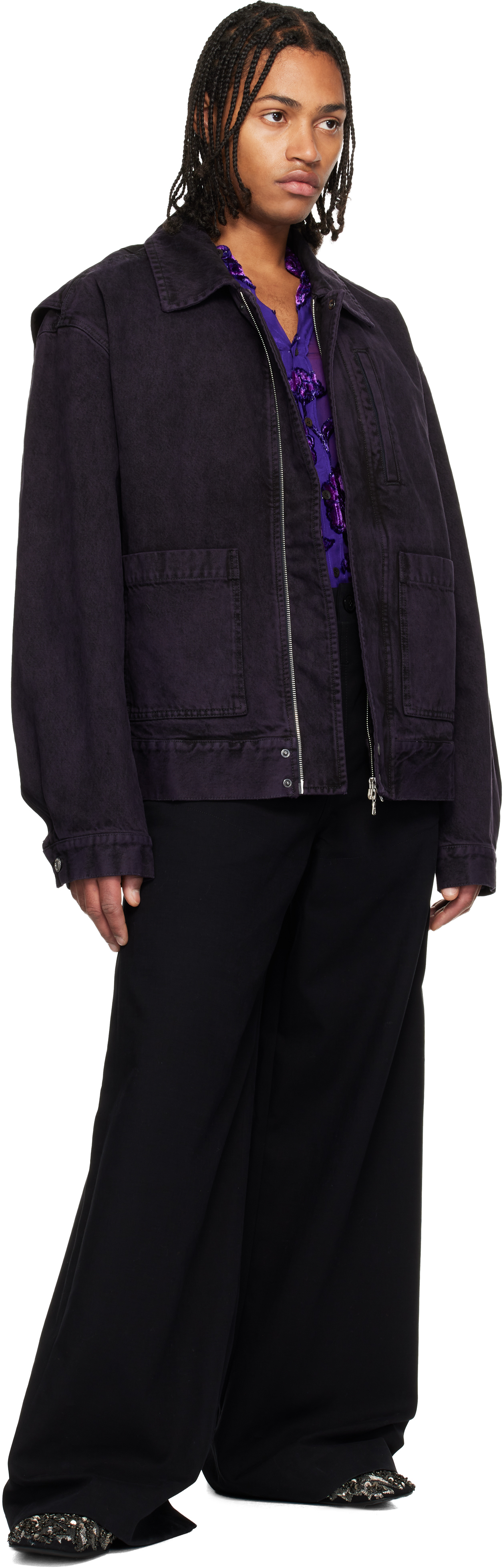 Dries Van Noten Purple Patch Pocket Denim Jacket In Brown
