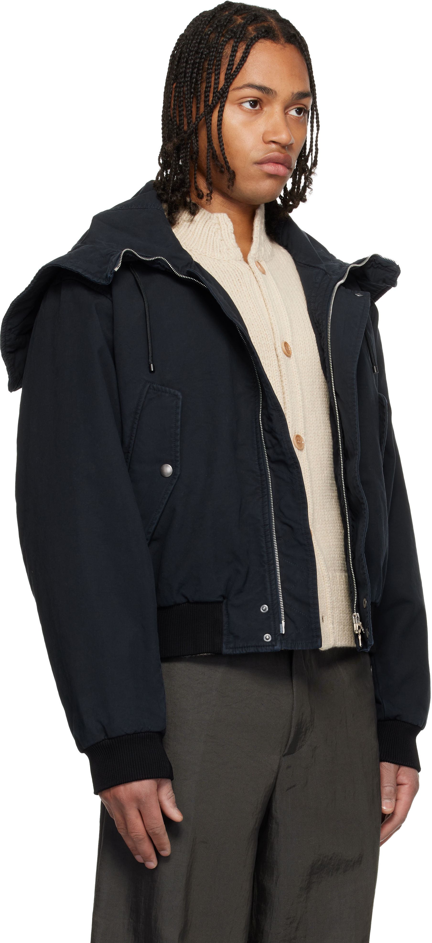 Dries Van Noten Navy Overdyed Jacket In Blue