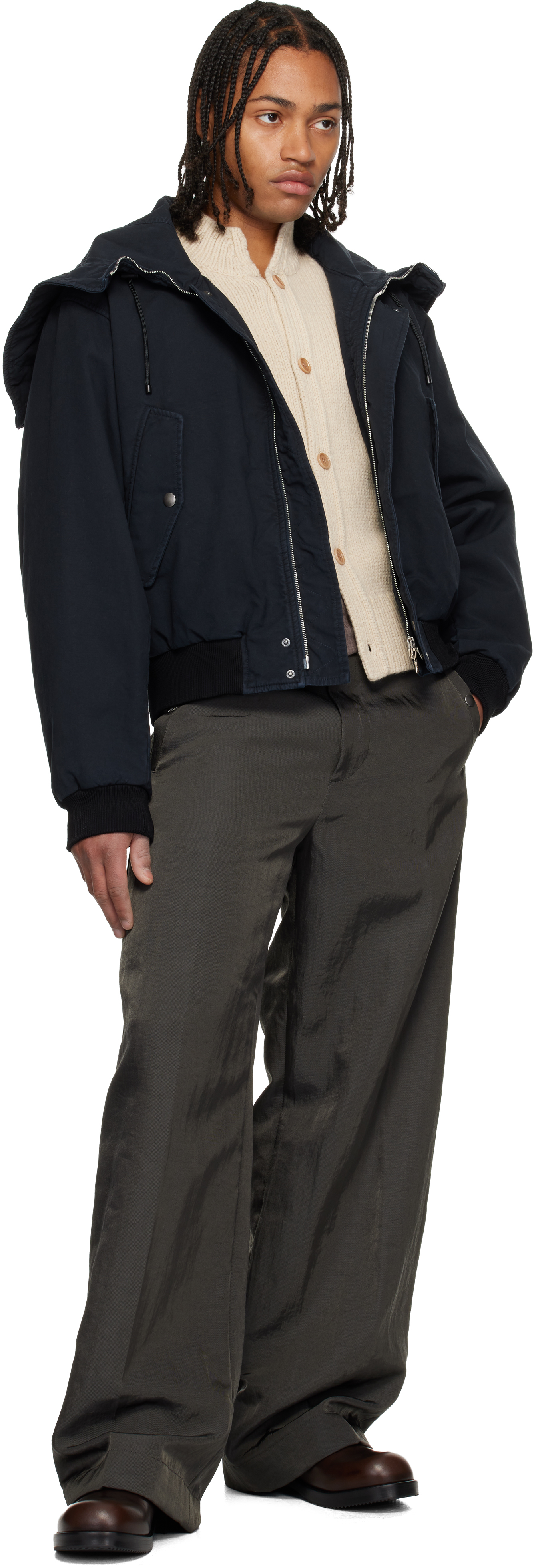 Dries Van Noten Navy Overdyed Jacket In Blue