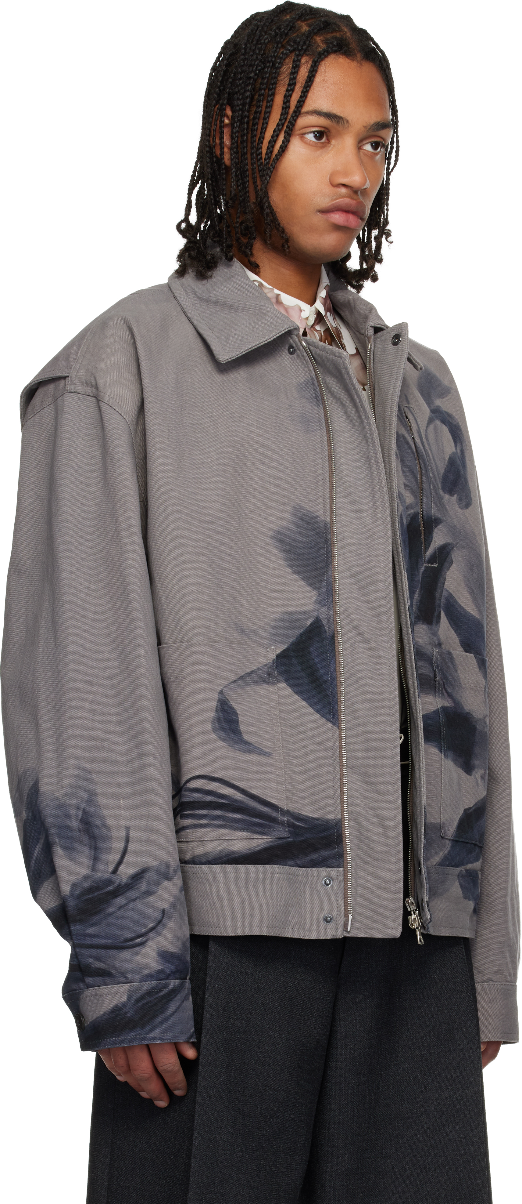 Dries Van Noten Gray Floral Jacket In Gray
