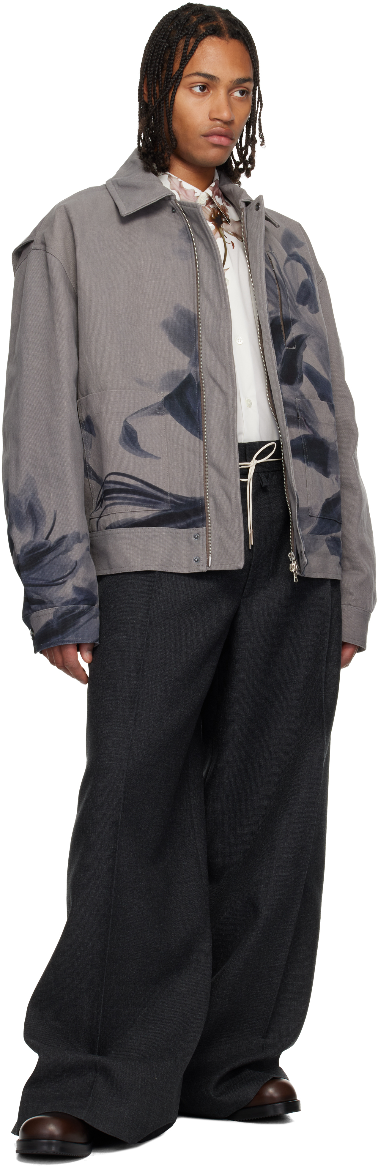 Dries Van Noten Gray Floral Jacket In Gray