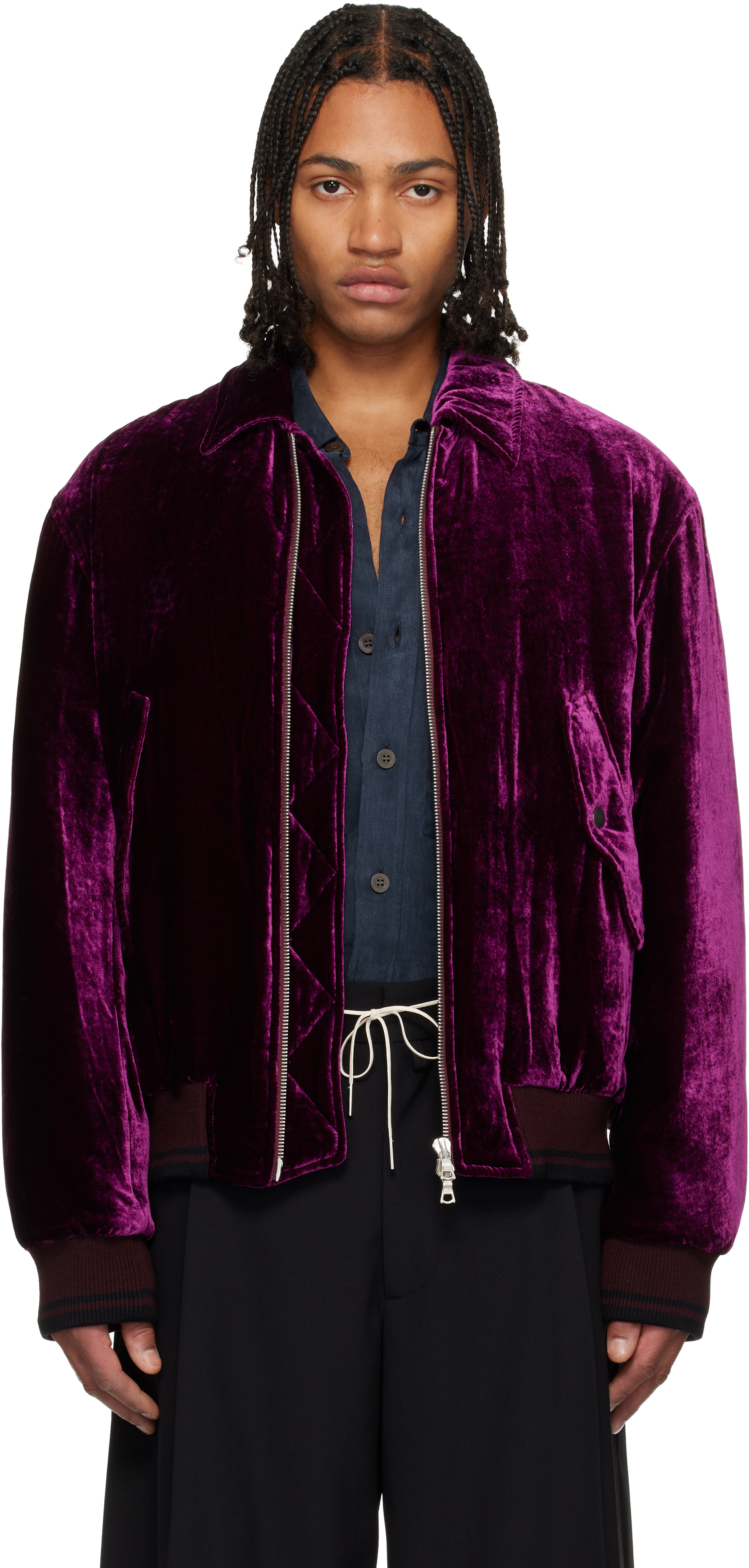 Dries Van Noten Purple Velvet Bomber Jacket
