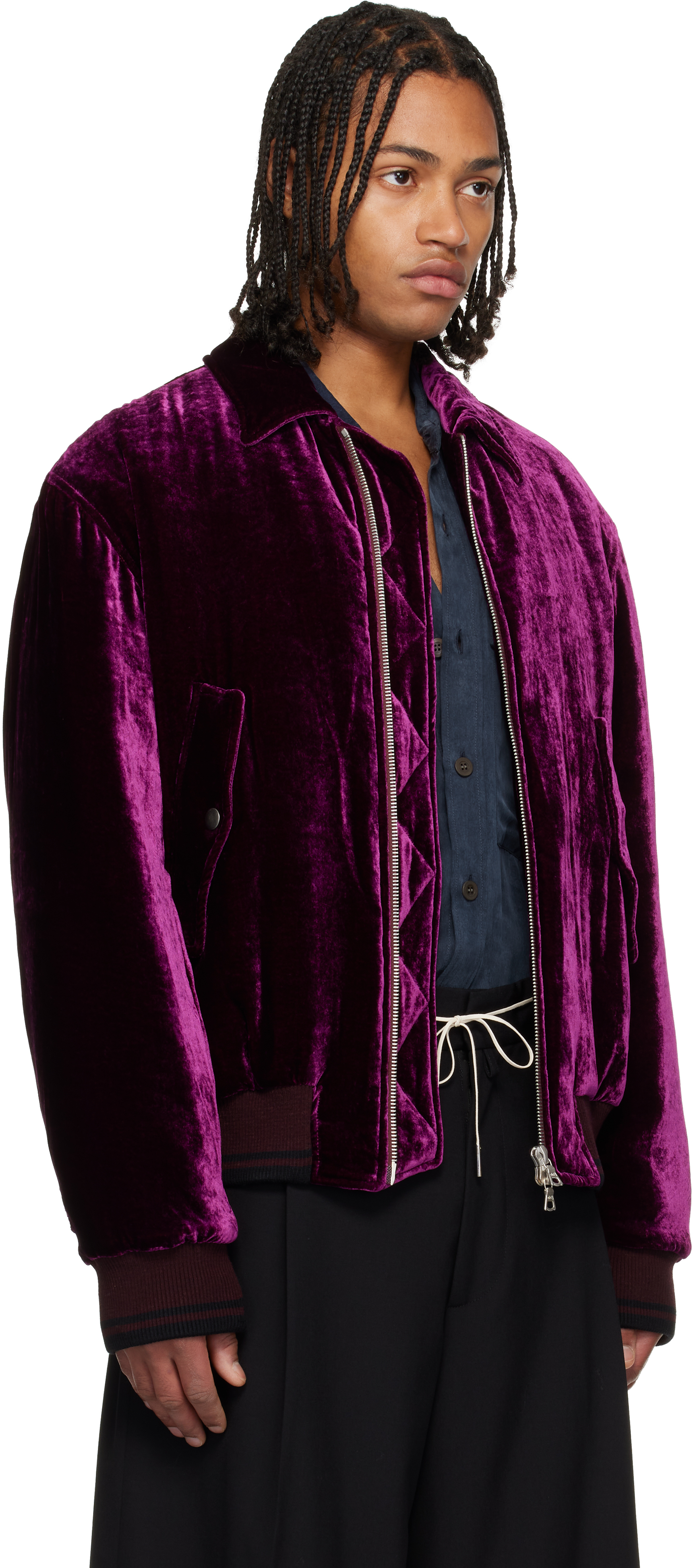Dries Van Noten Purple Velvet Bomber Jacket