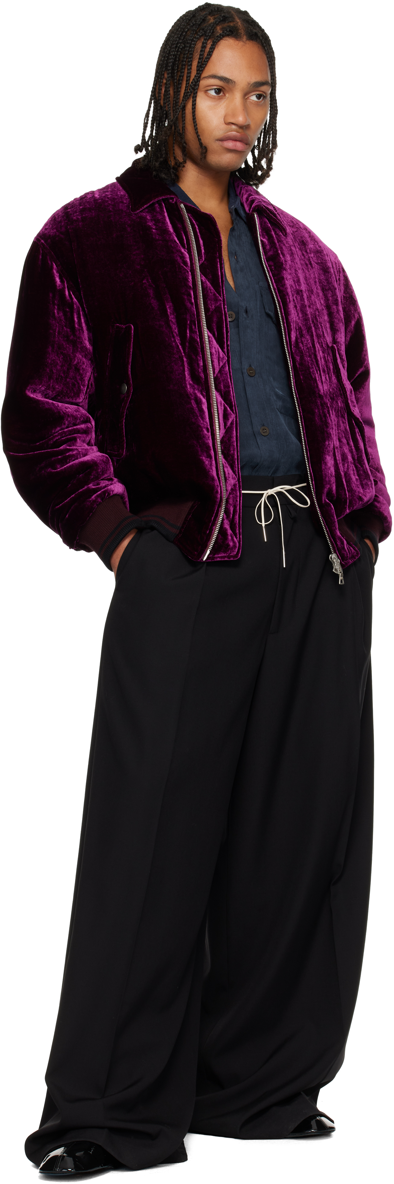 Dries Van Noten Purple Velvet Bomber Jacket