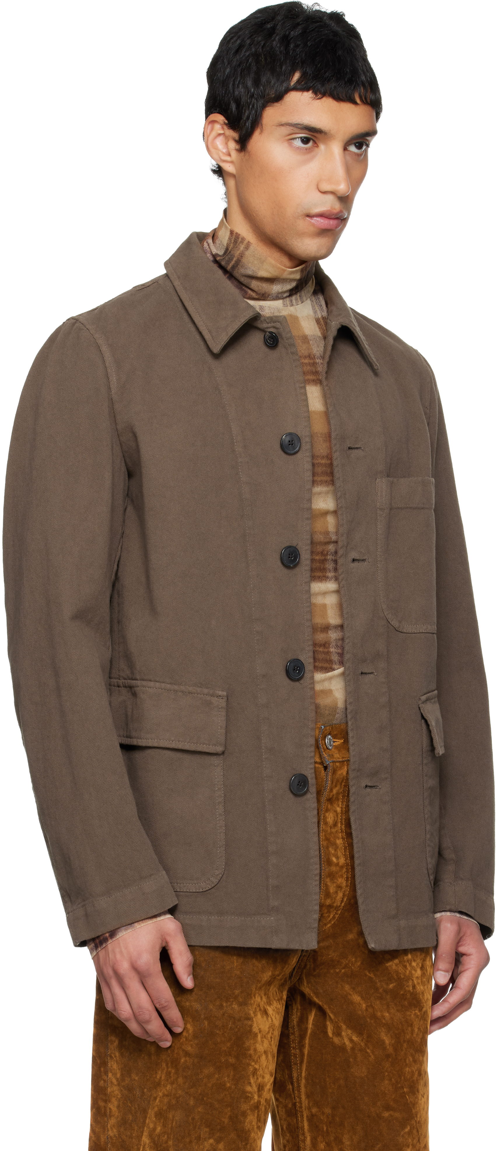 Dries Van Noten Brown Twill Jacket In Multi