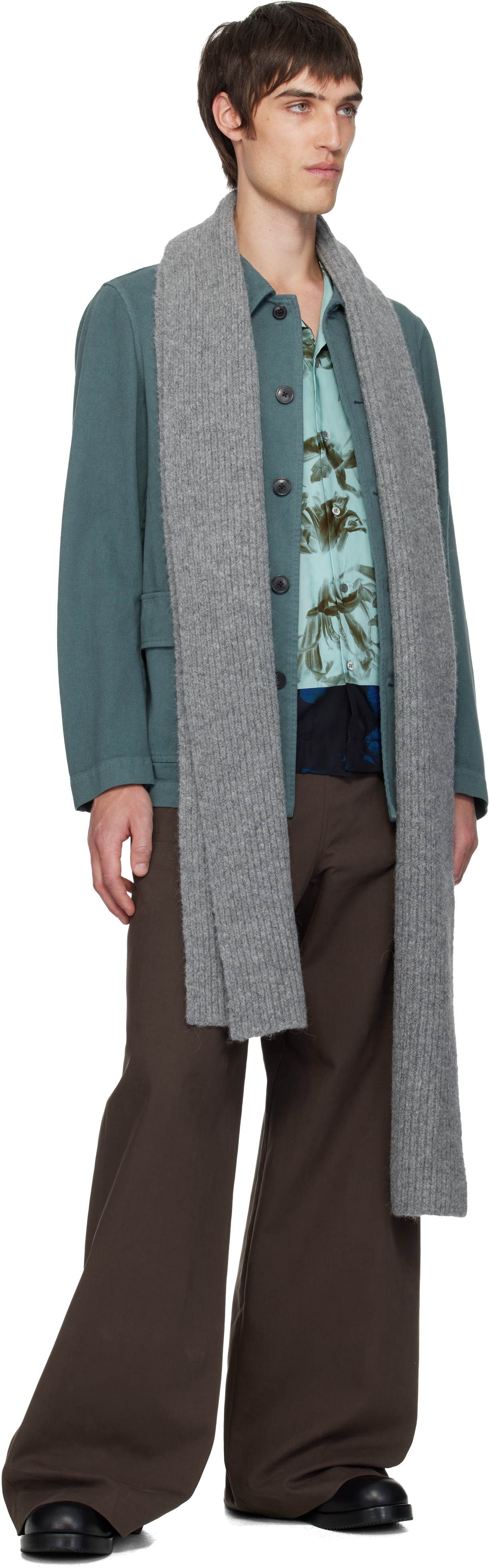Dries Van Noten Gray Cotton Twill Jacket In Blue