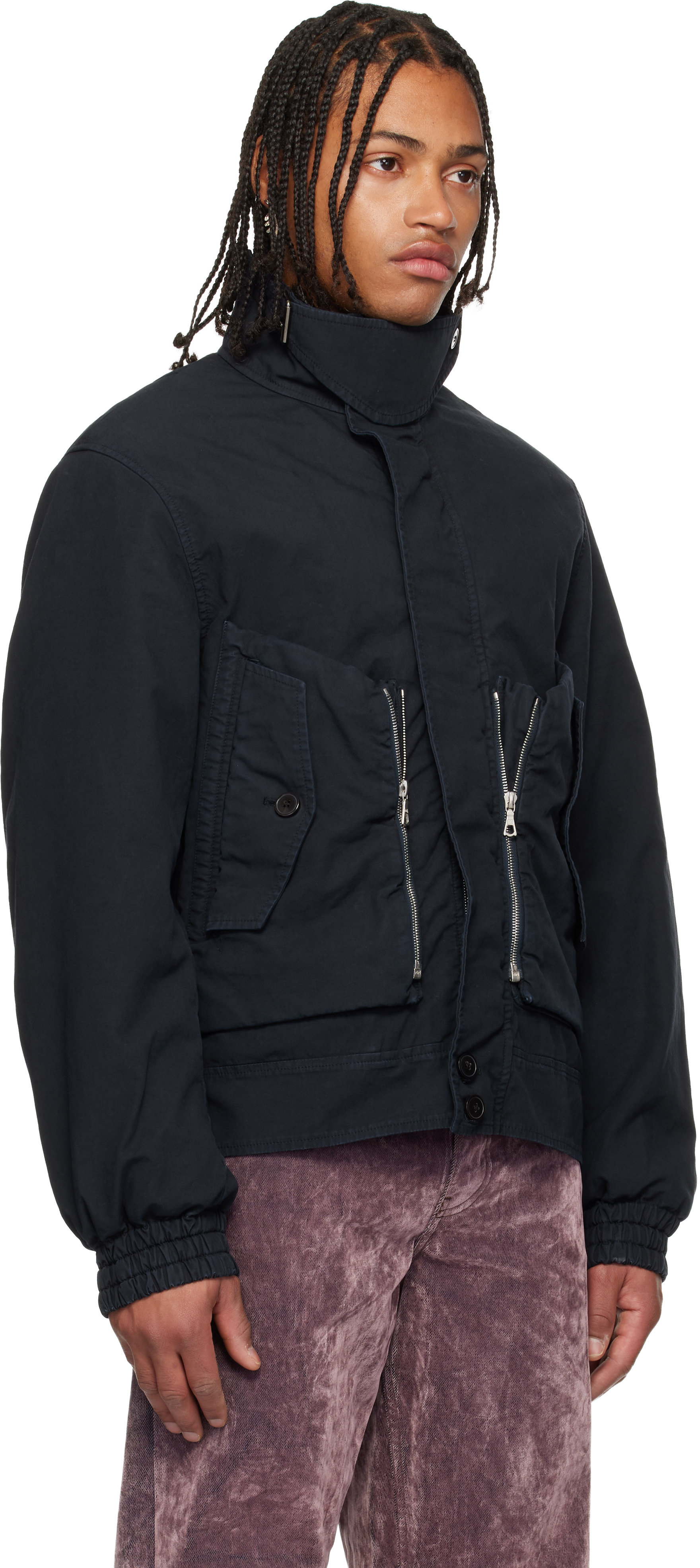 Dries Van Noten Navy Overdyed Shell Jacket In Blue