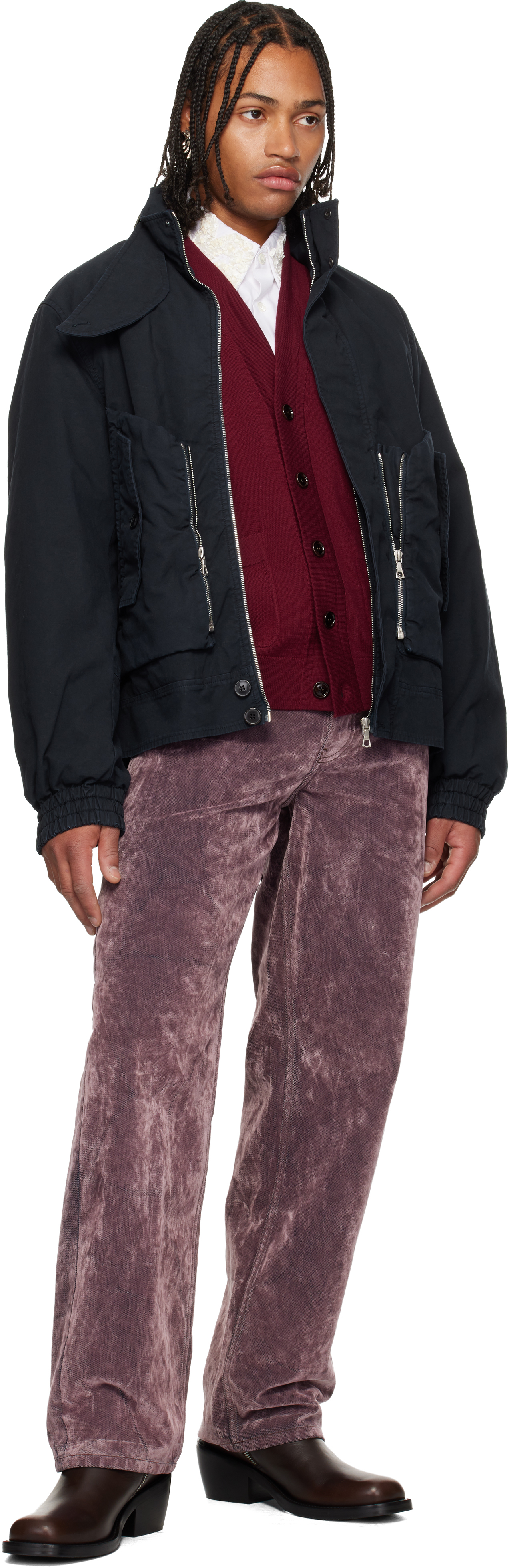 Dries Van Noten Navy Overdyed Shell Jacket In Blue