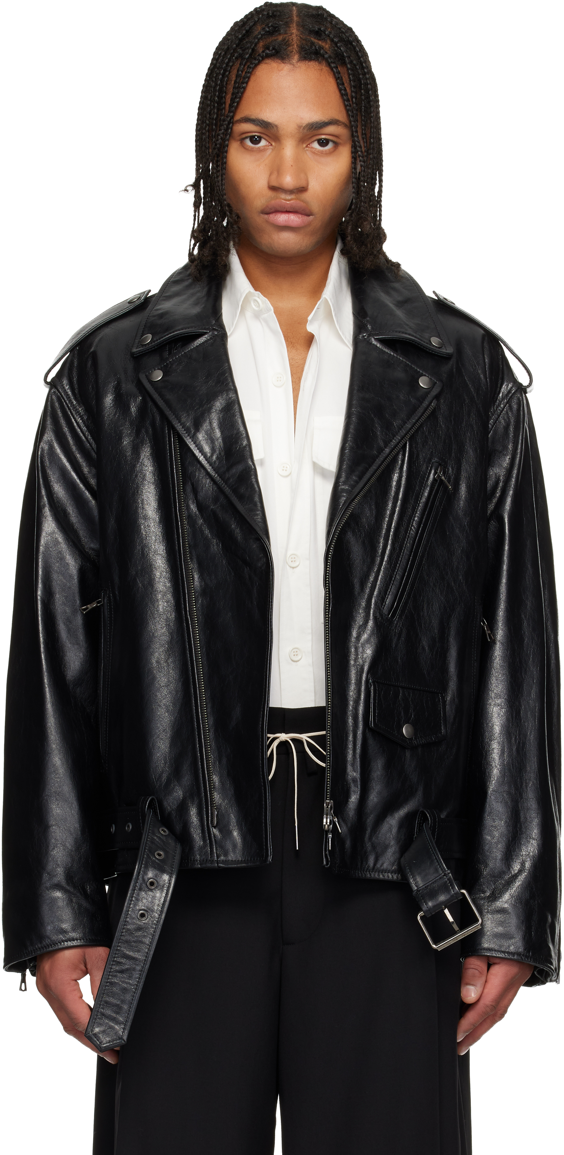 Dries Van Noten Black Biker Leather Jacket