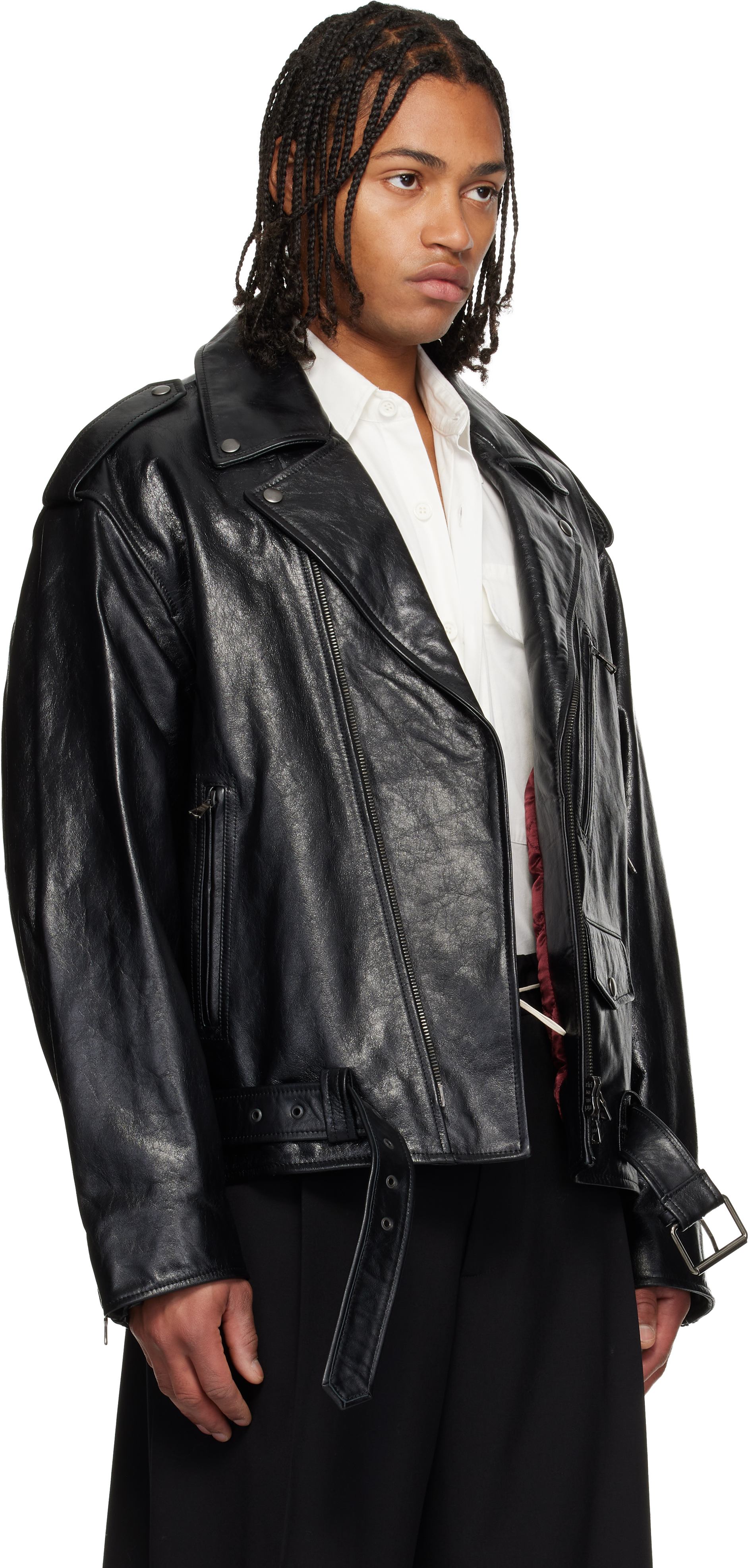 Dries Van Noten Black Biker Leather Jacket In Black