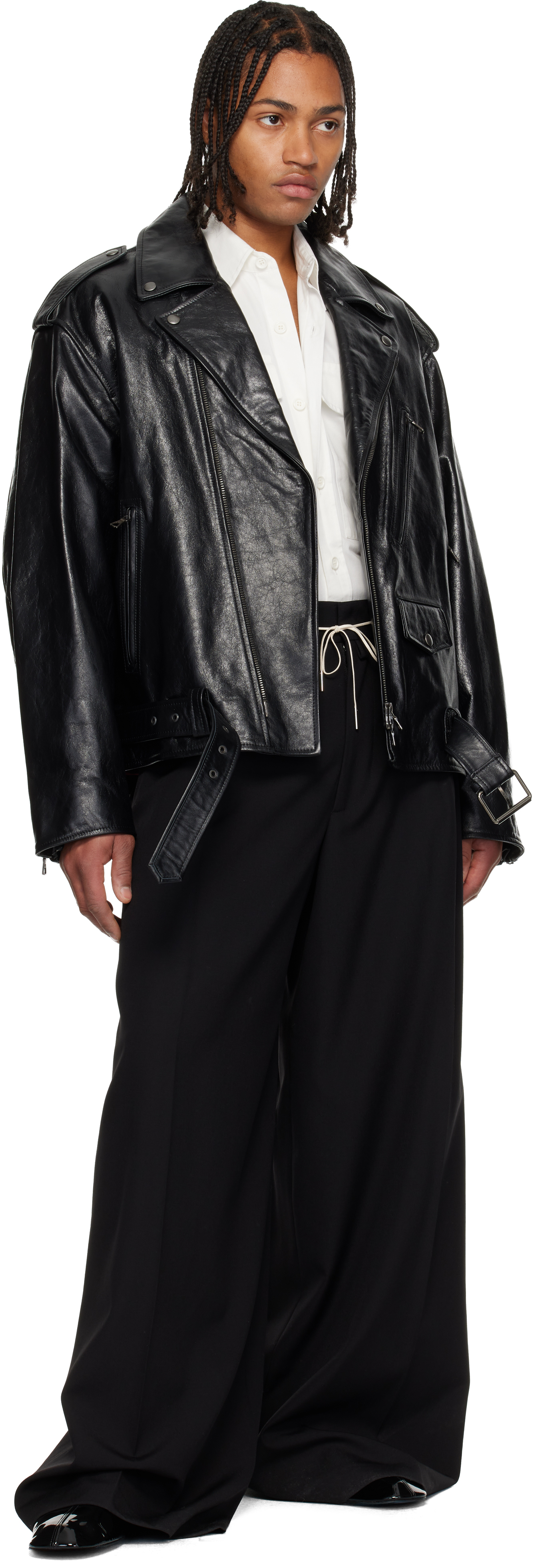 Dries Van Noten Black Biker Leather Jacket In Black