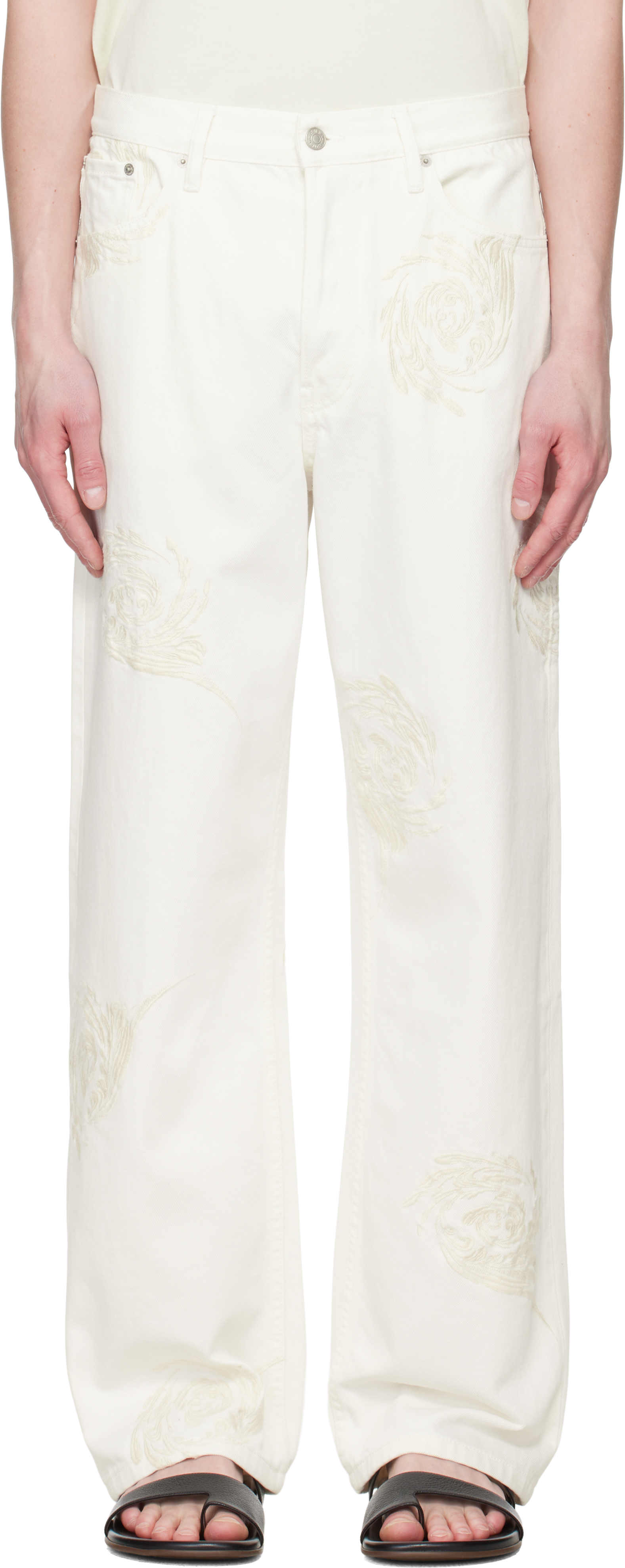 Off-White Embroidered Pattern Jeans