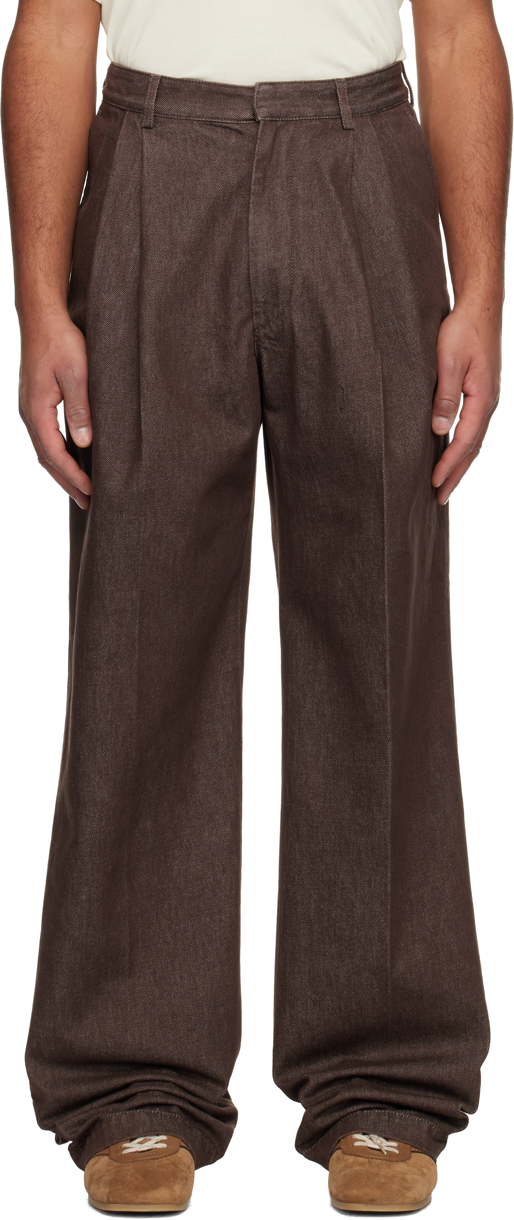 Dries Van Noten Brown Pleated Jeans In Brown