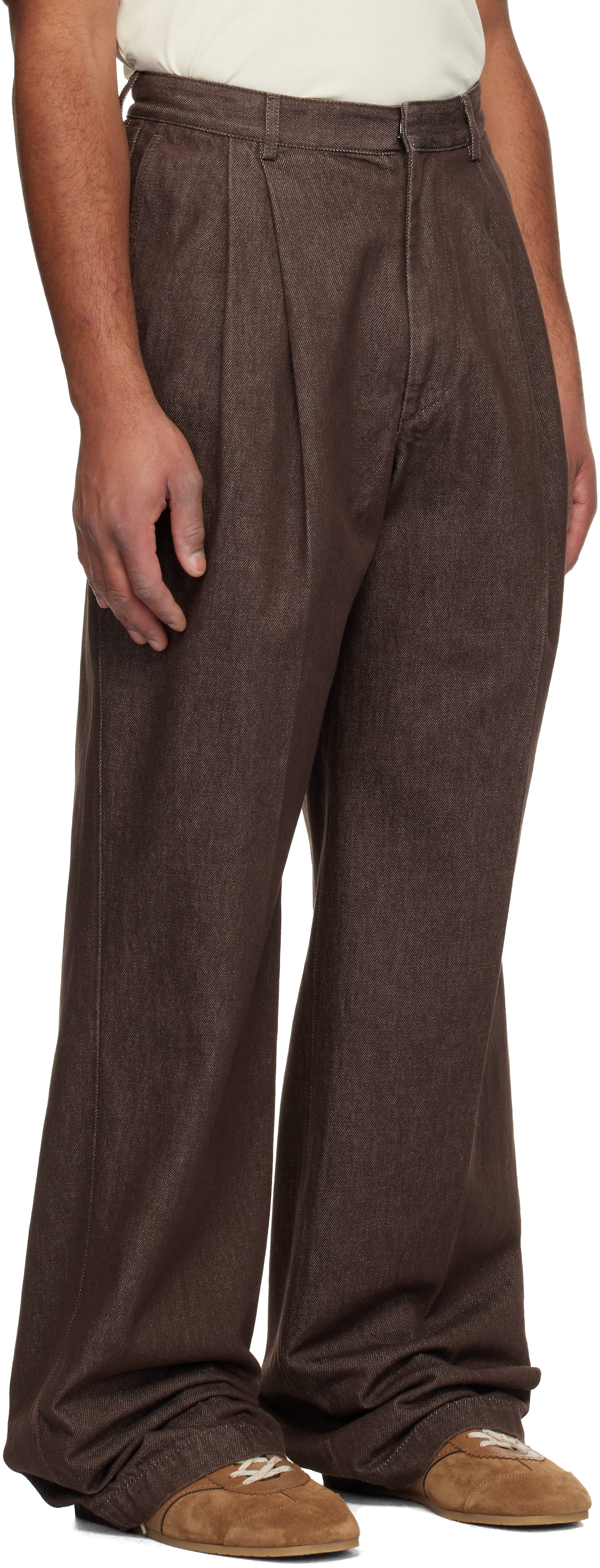 Dries Van Noten Brown Pleated Jeans In Brown