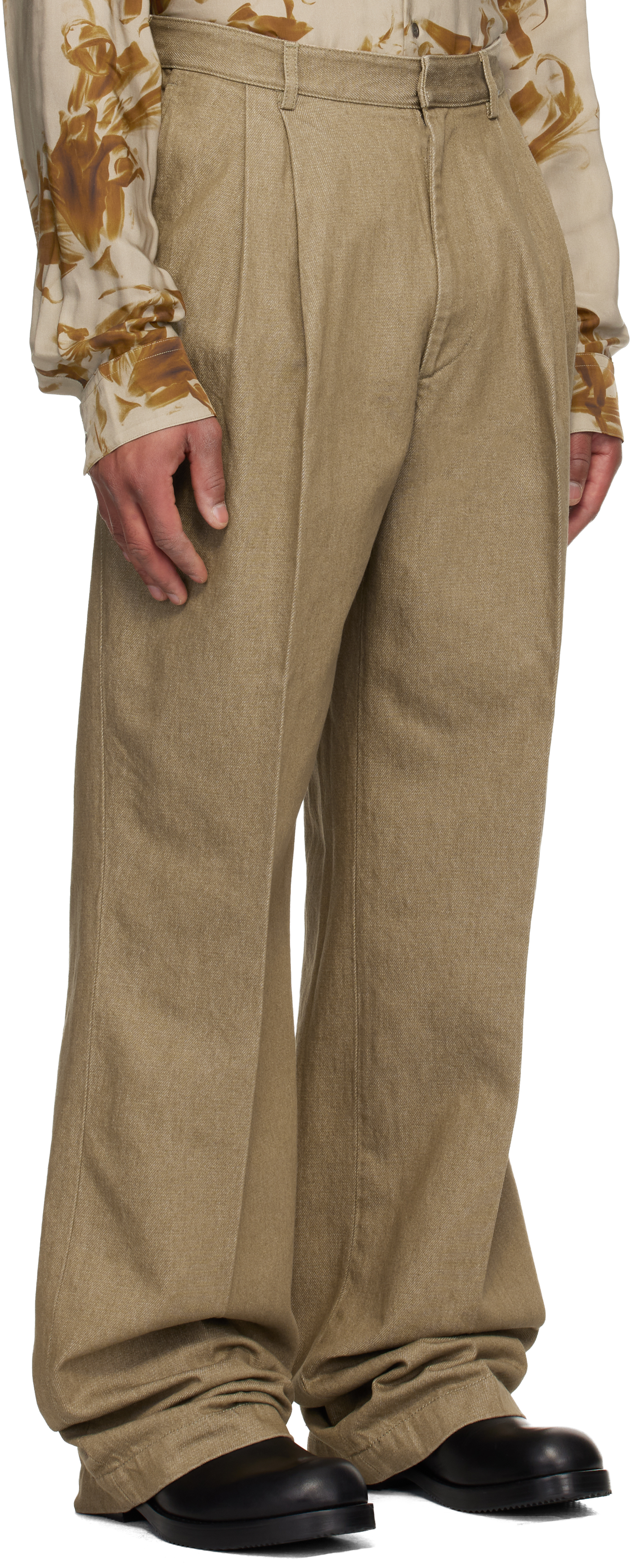 Dries Van Noten Beige Pleated Jeans In Brown