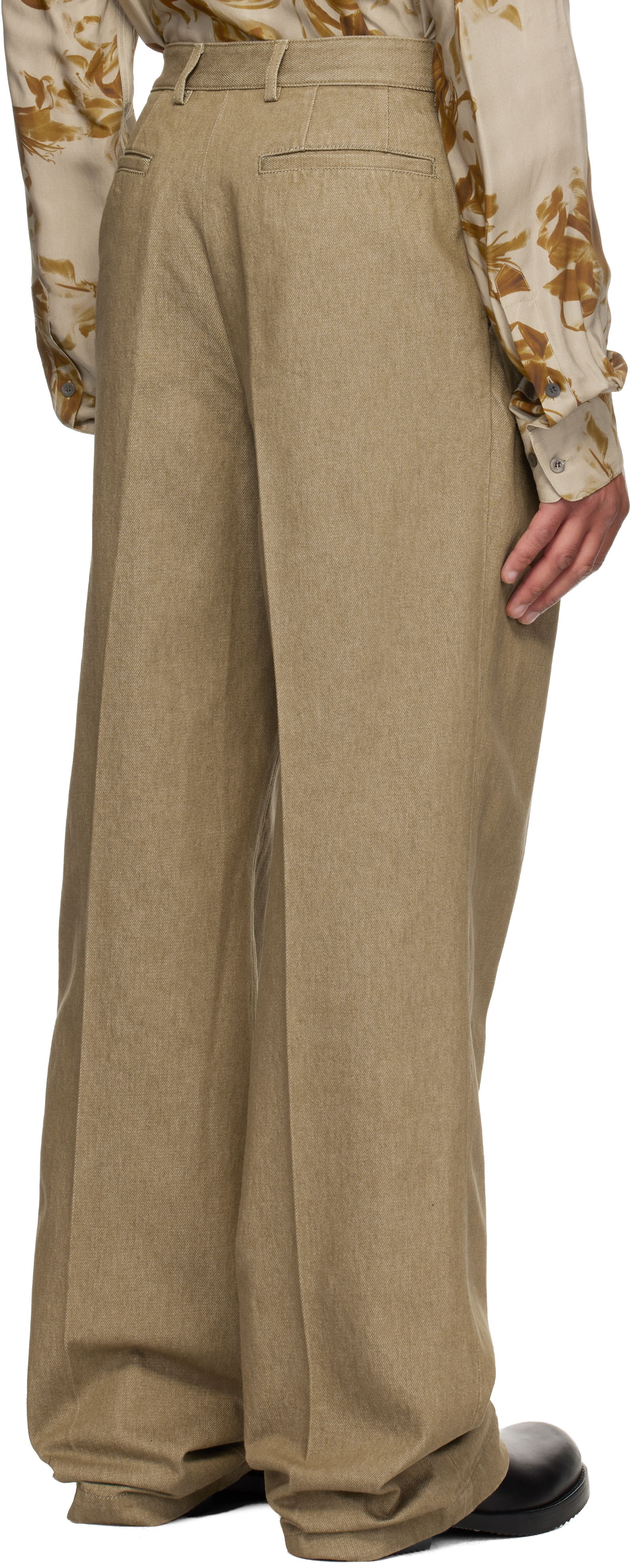 Dries Van Noten Beige Pleated Jeans In Brown