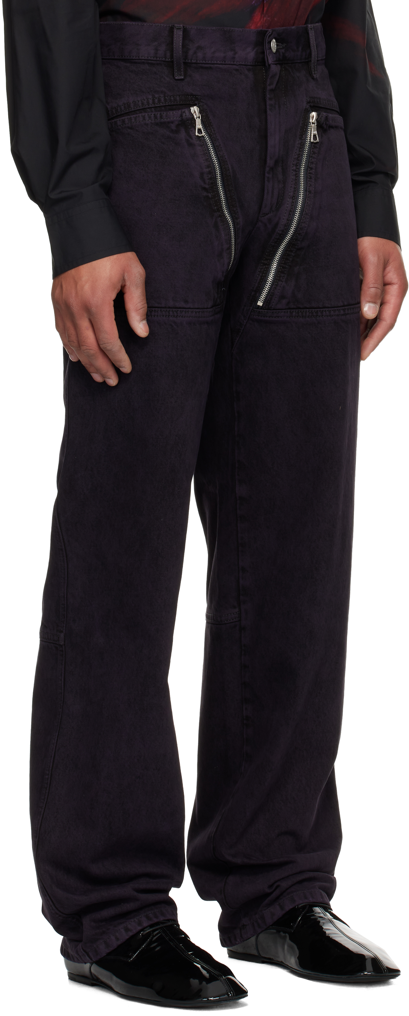 Dries Van Noten Purple Paneled Jeans In Black