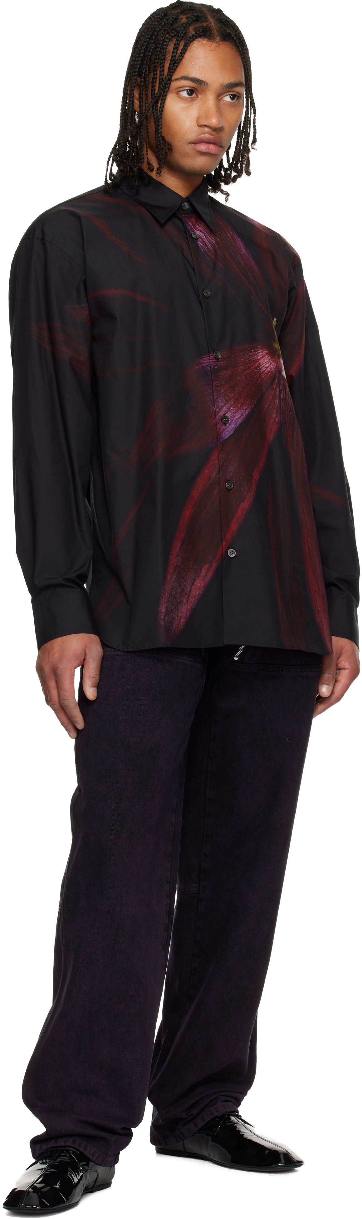 Dries Van Noten Purple Paneled Jeans In Black